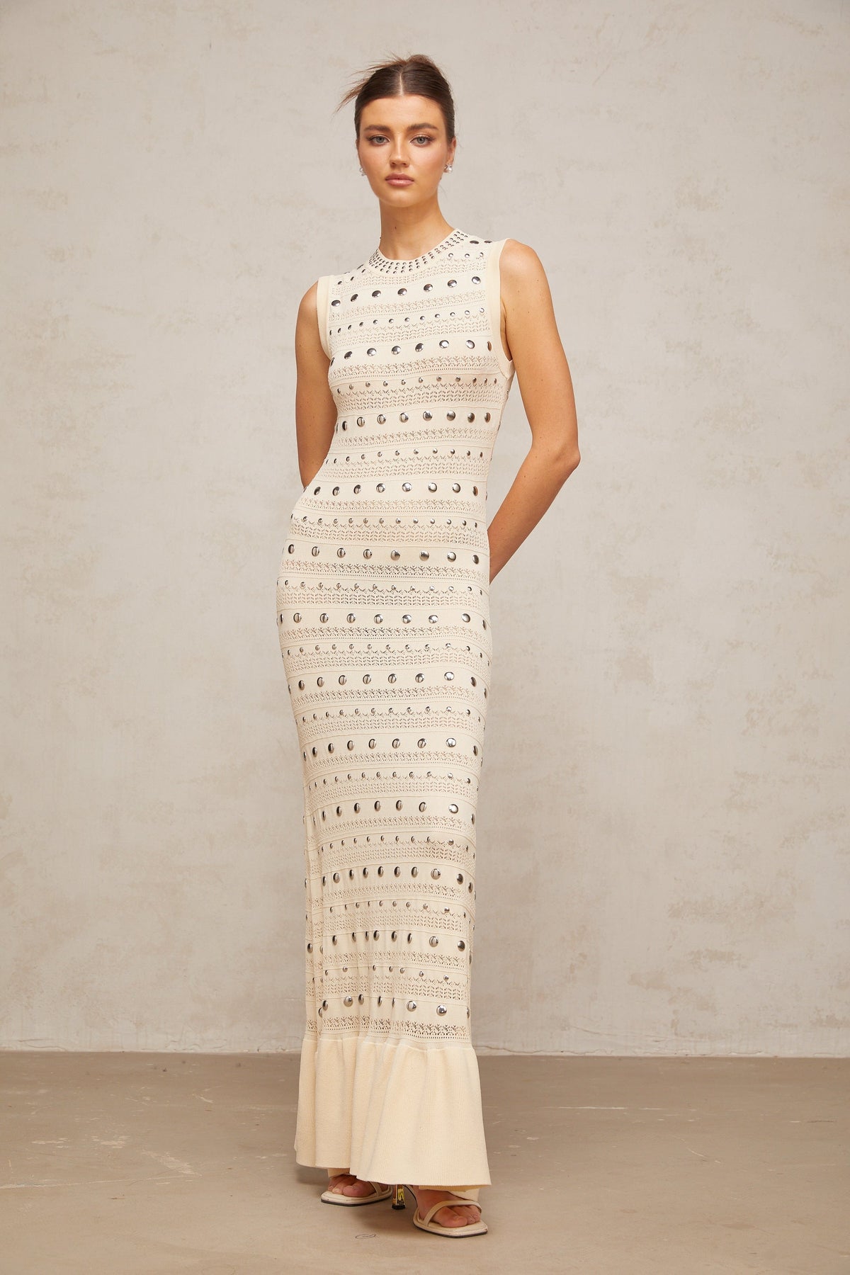 Chloé studded crochet-knit maxi dress in Neutrals (Final Sale)