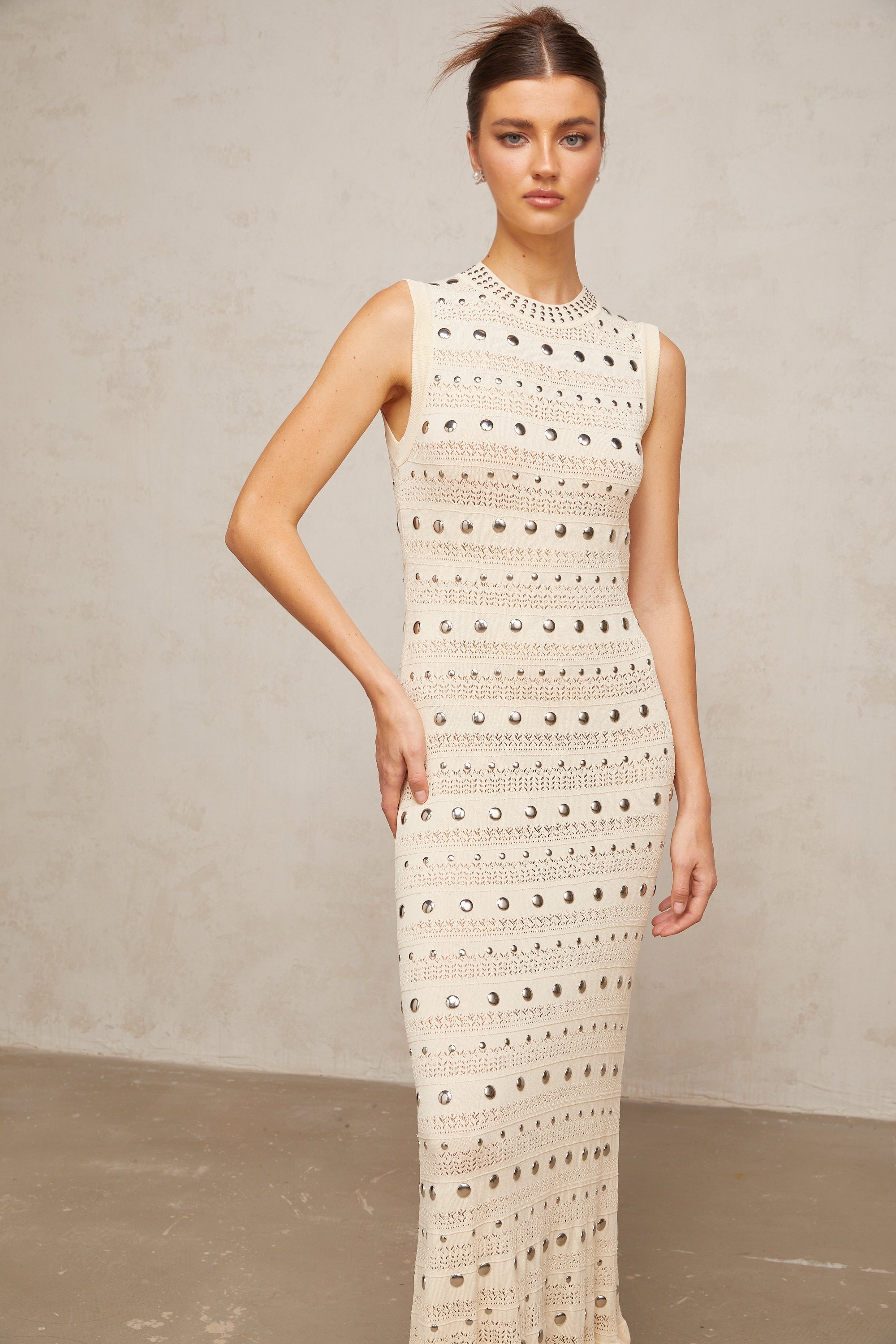 Chloé studded crochet-knit maxi dress in Neutrals