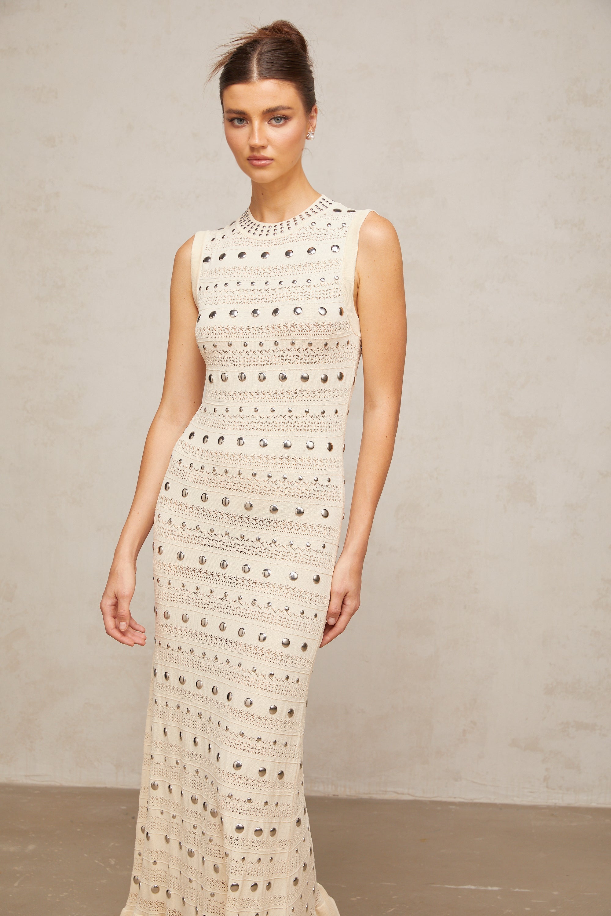 Chloé studded crochet-knit maxi dress in Neutrals