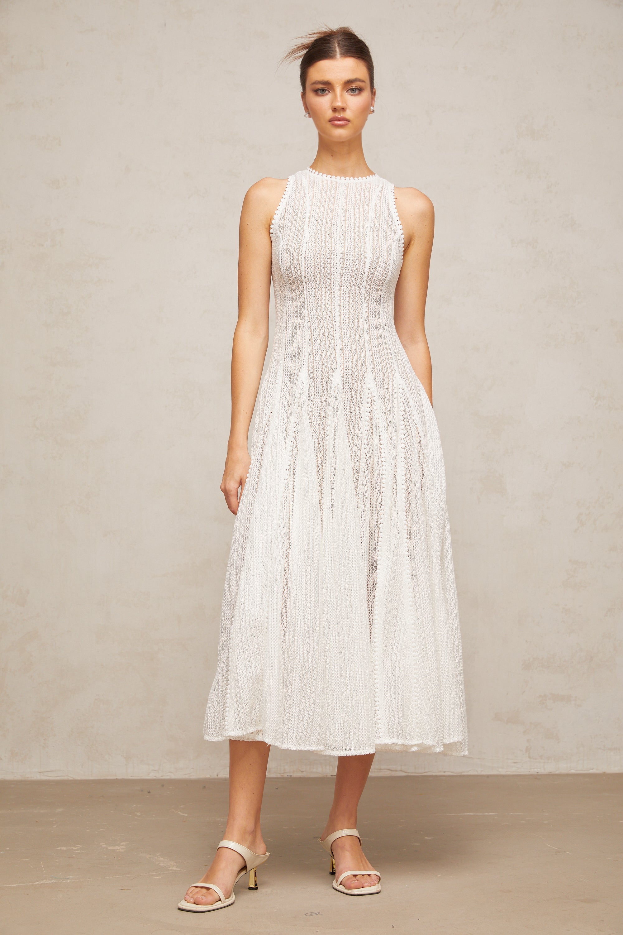 Hélène white pointelle puff midi dress (Final Sale-US Only)