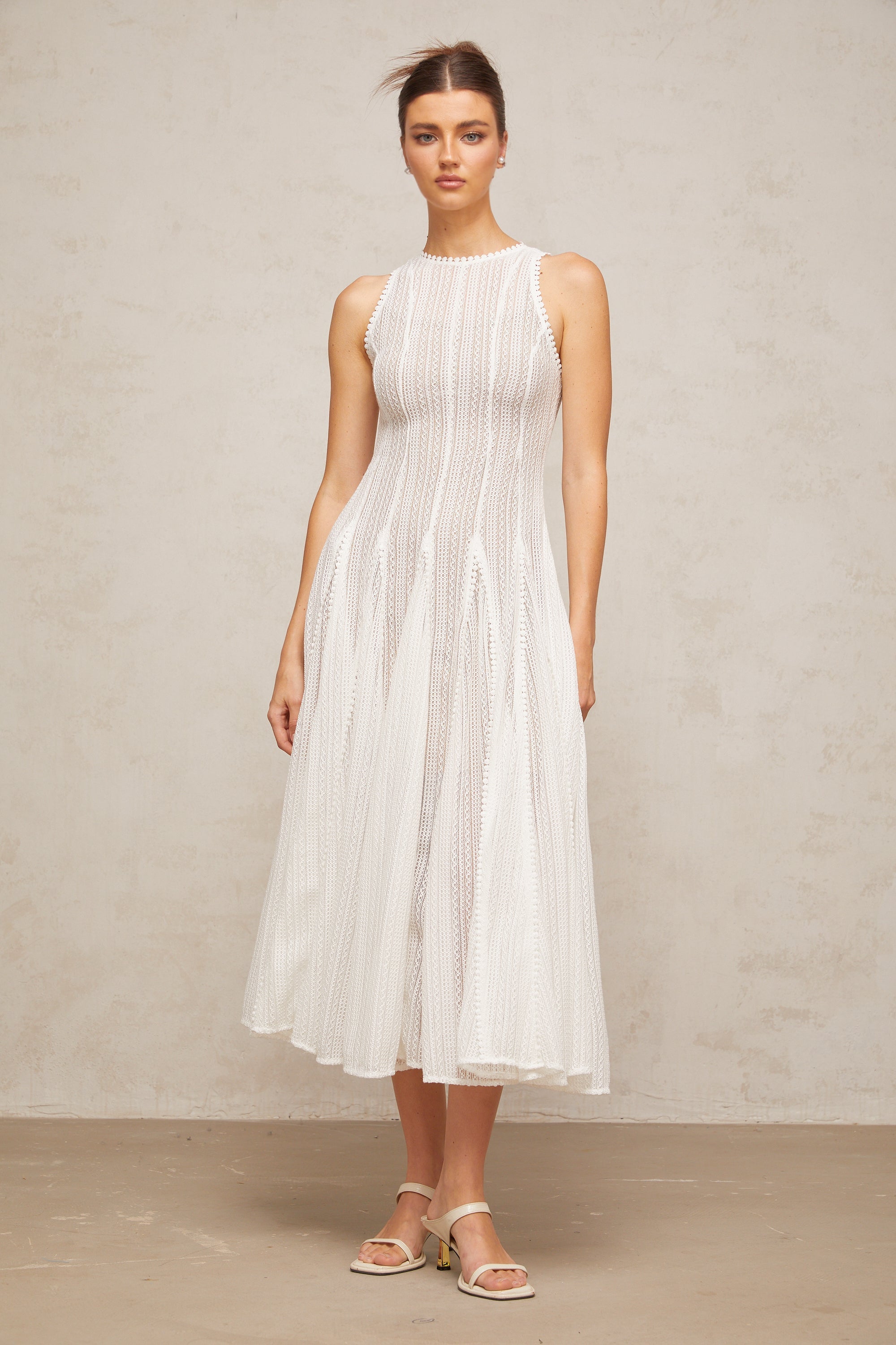 Hélène white pointelle puff midi dress (Final Sale-US Only)