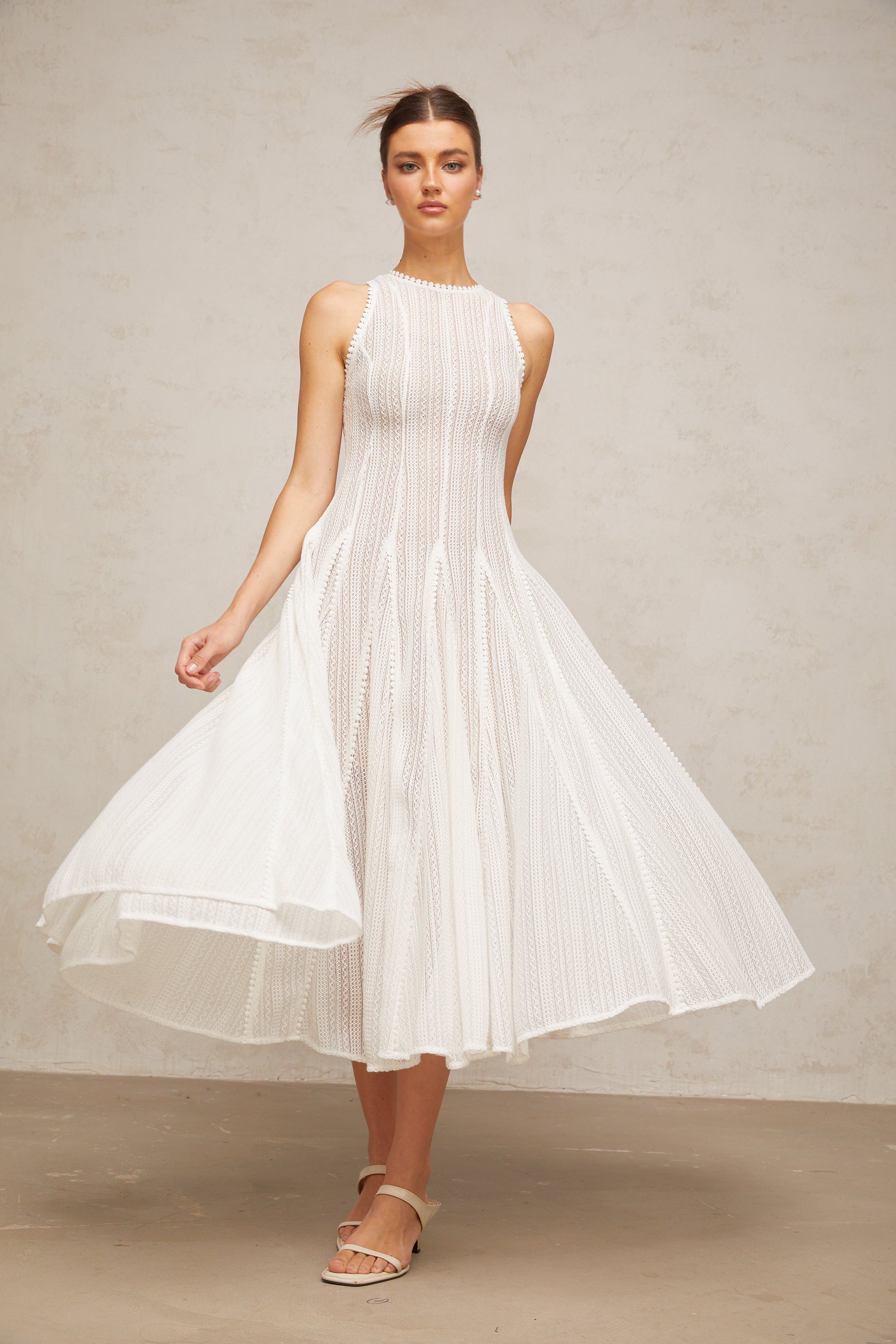 Hélène white pointelle puff midi dress