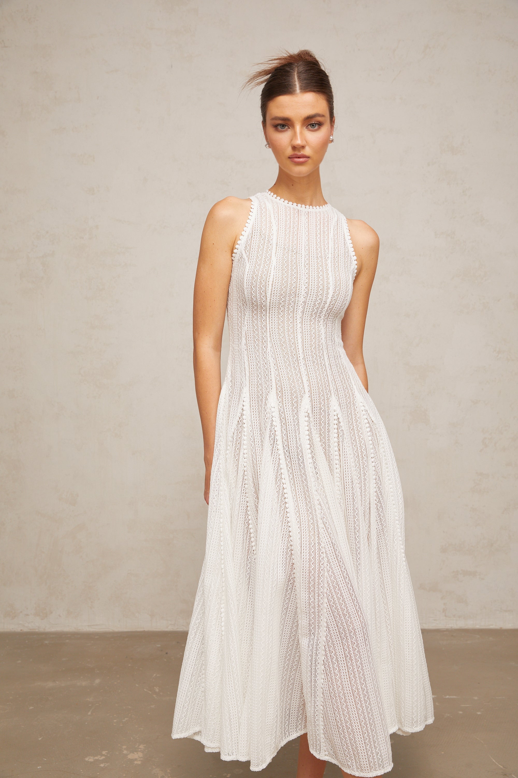 Hélène white pointelle puff midi dress (Final Sale-US Only)
