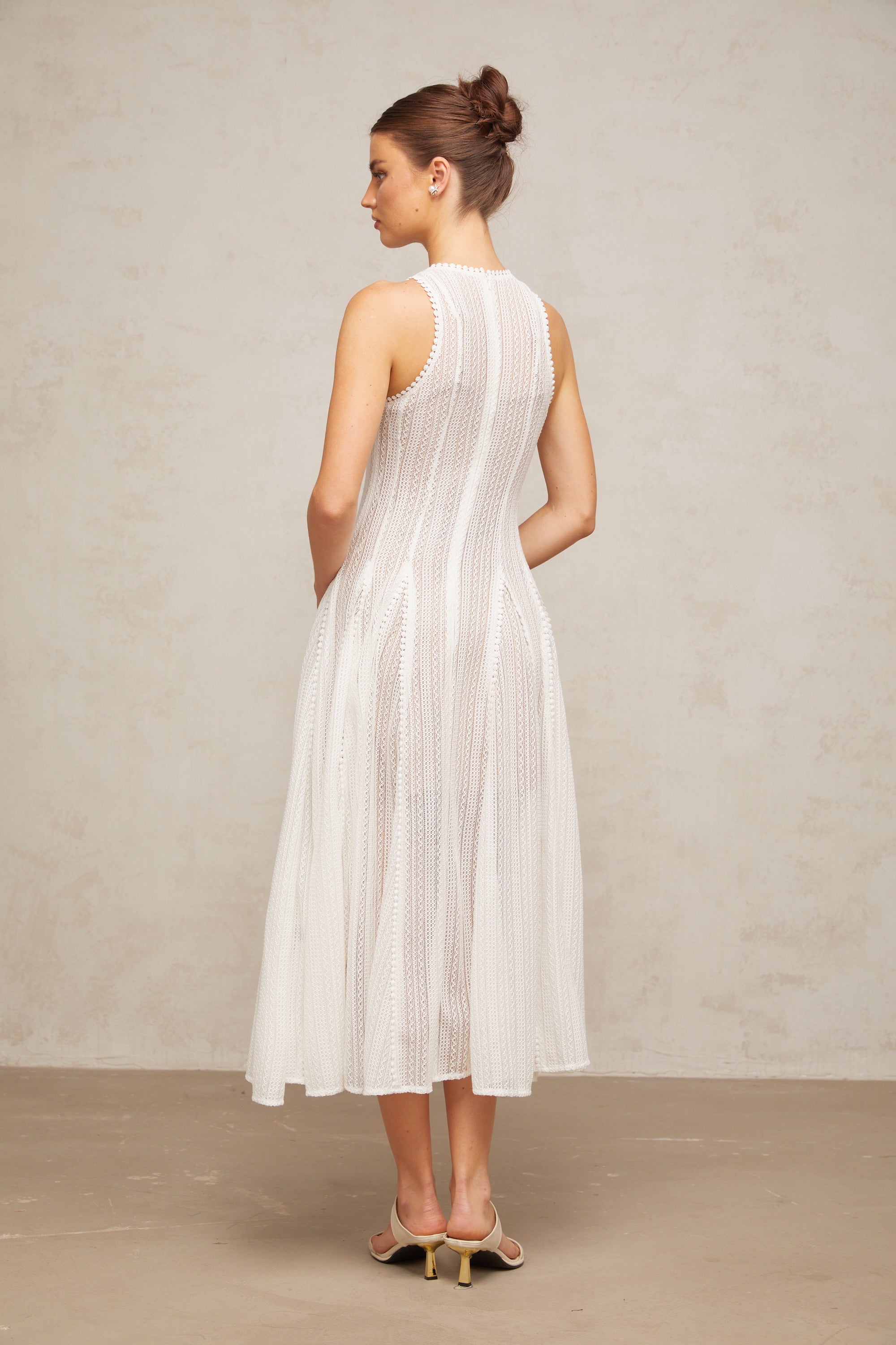 Hélène white pointelle puff midi dress (Final Sale-US Only)