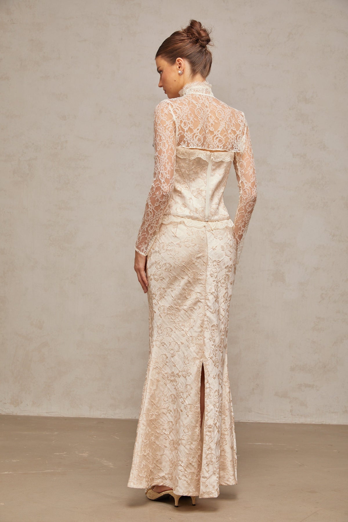 Zoéline ivory patterned-jacquard top & skirt matching set (Final Sale-US Only)