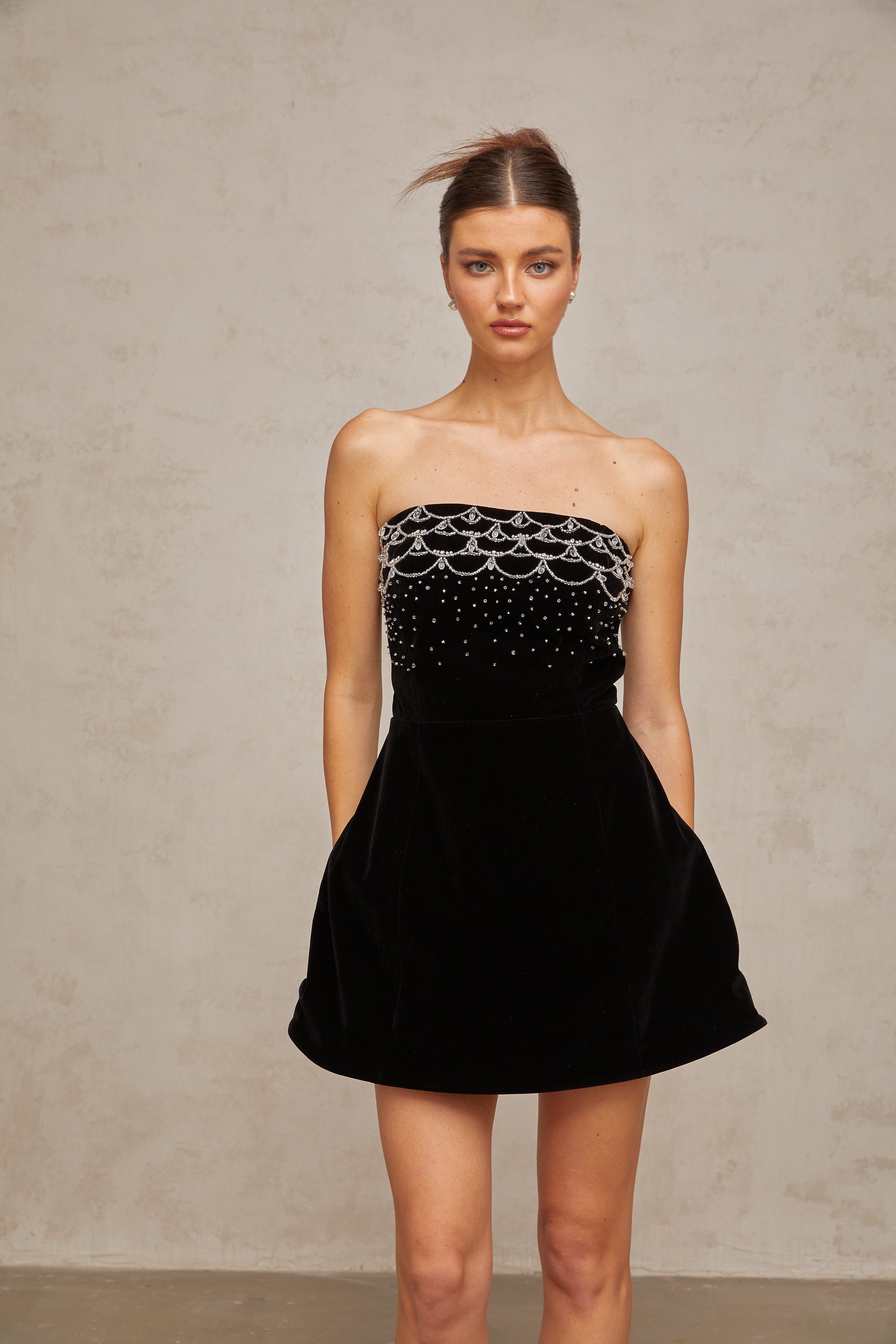 Sandrine crystal-embellished velvet mini dress