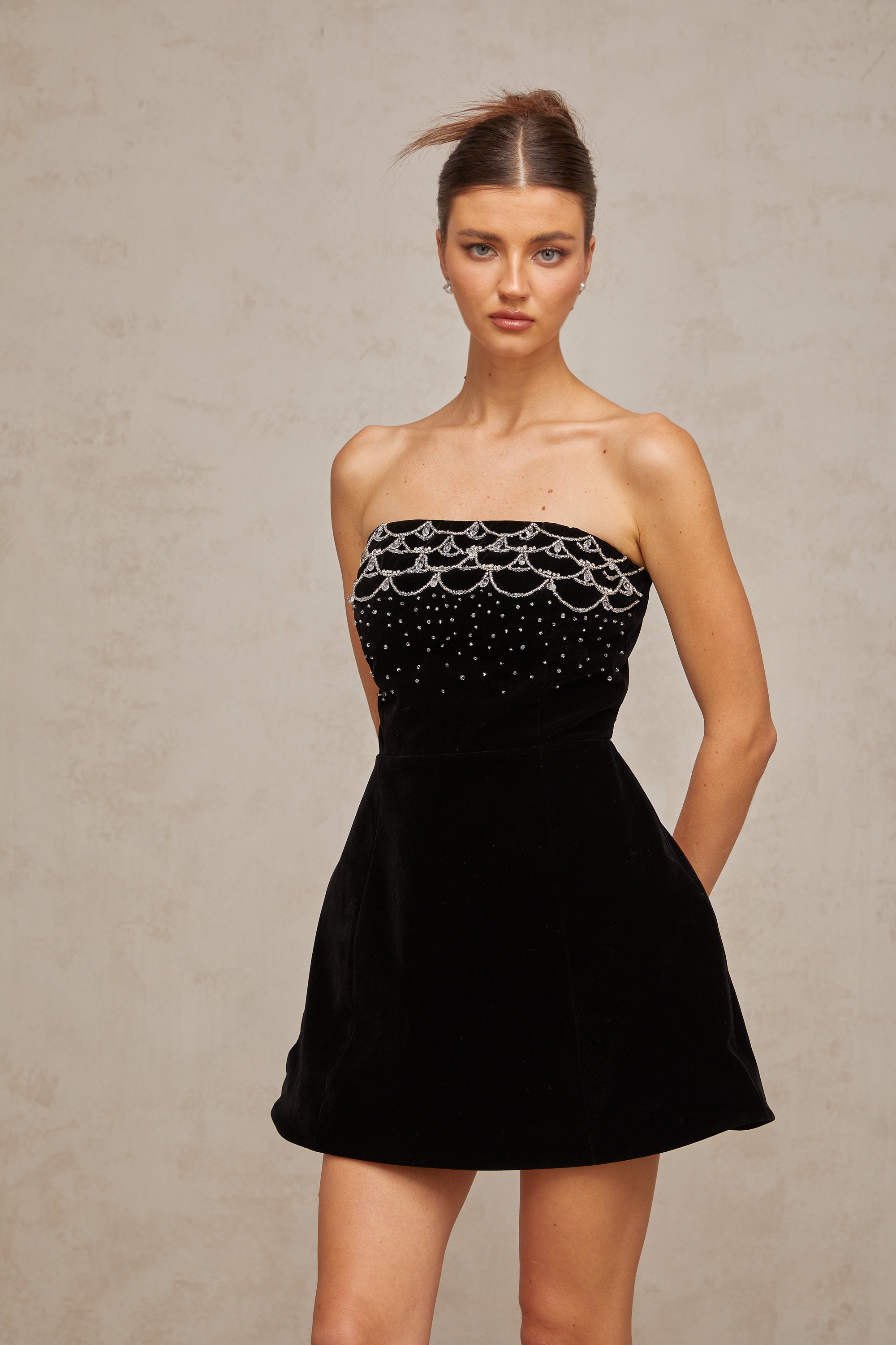 Sandrine crystal-embellished velvet mini dress