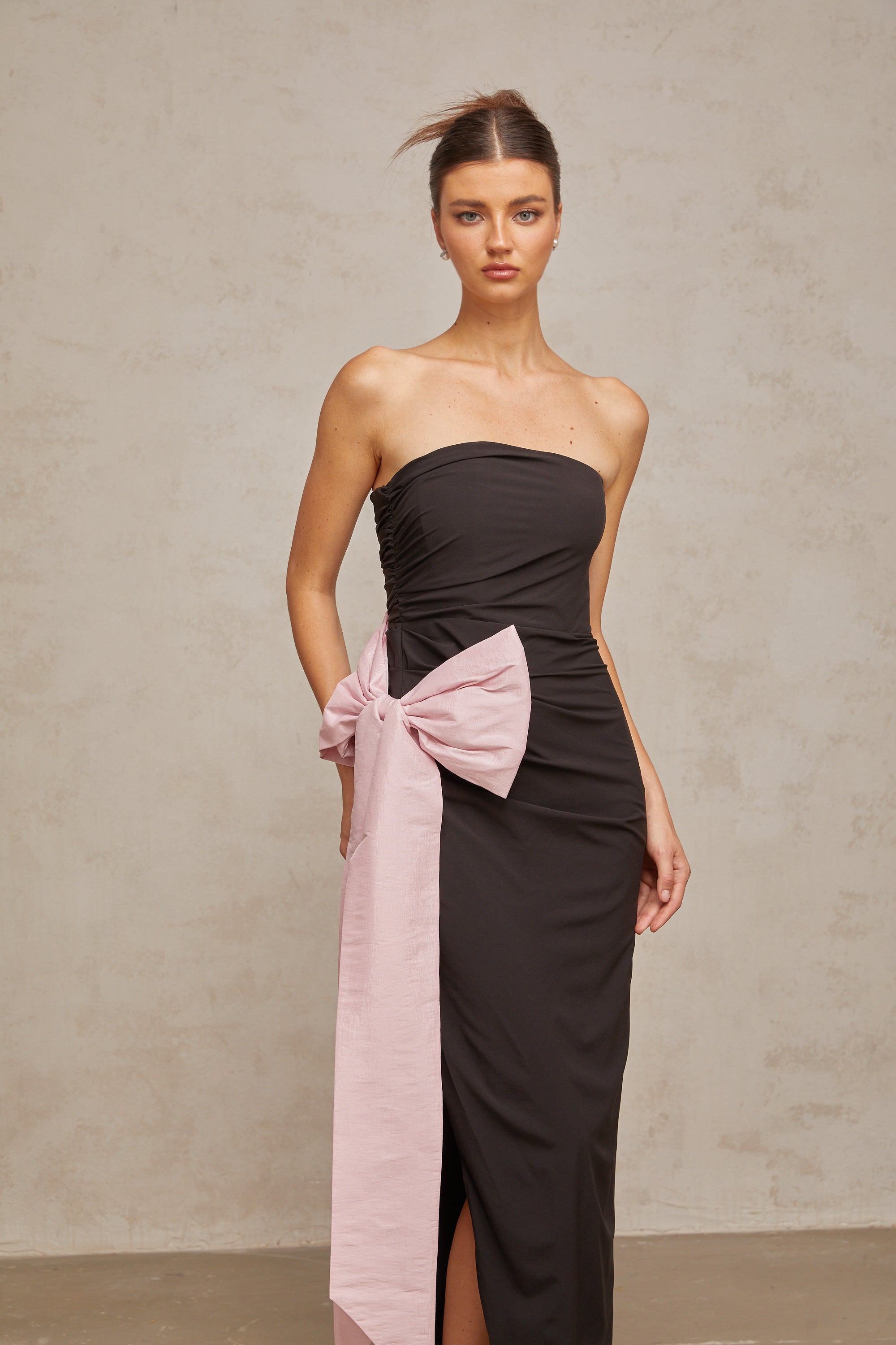 Gabrielle black off-shoulder bowknot maxi dress
