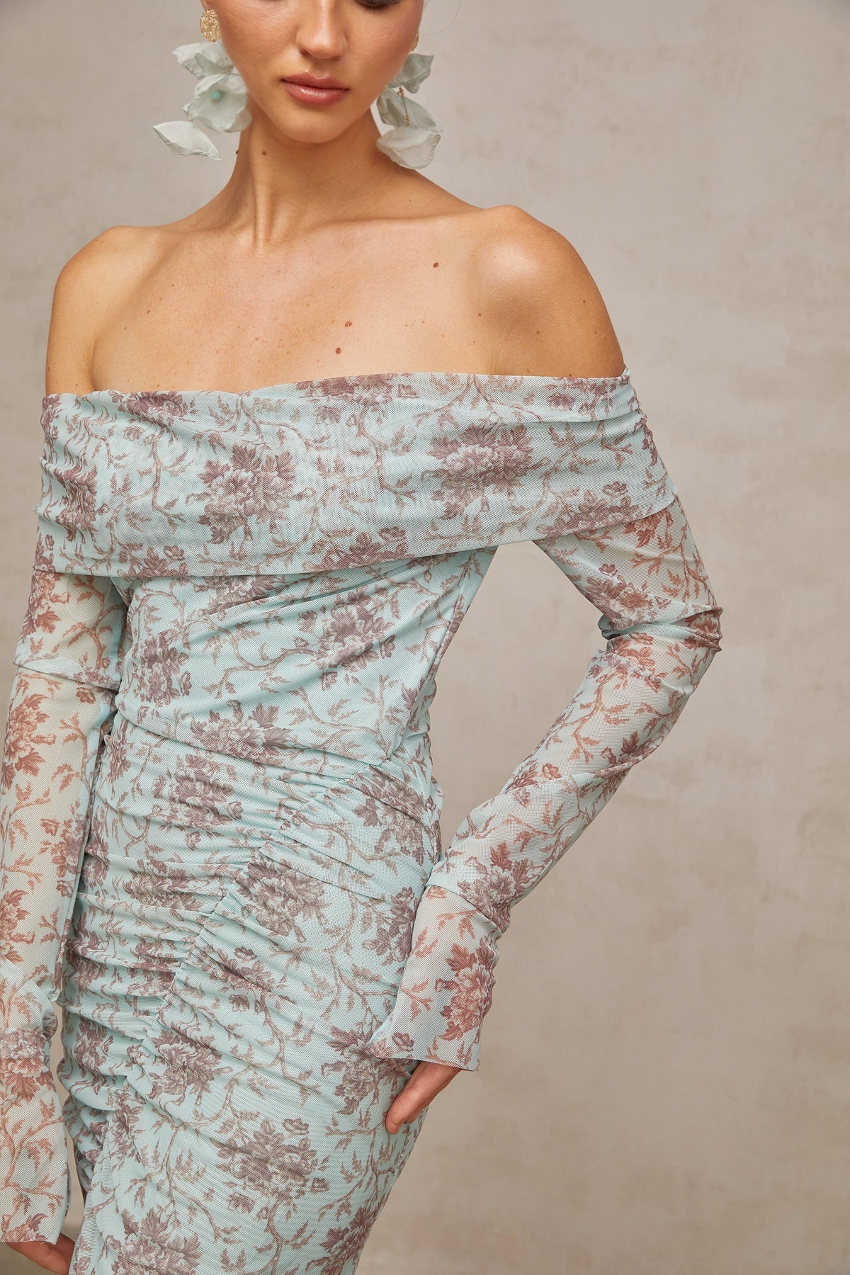 Honorine blue floral-print ruched maxi dress