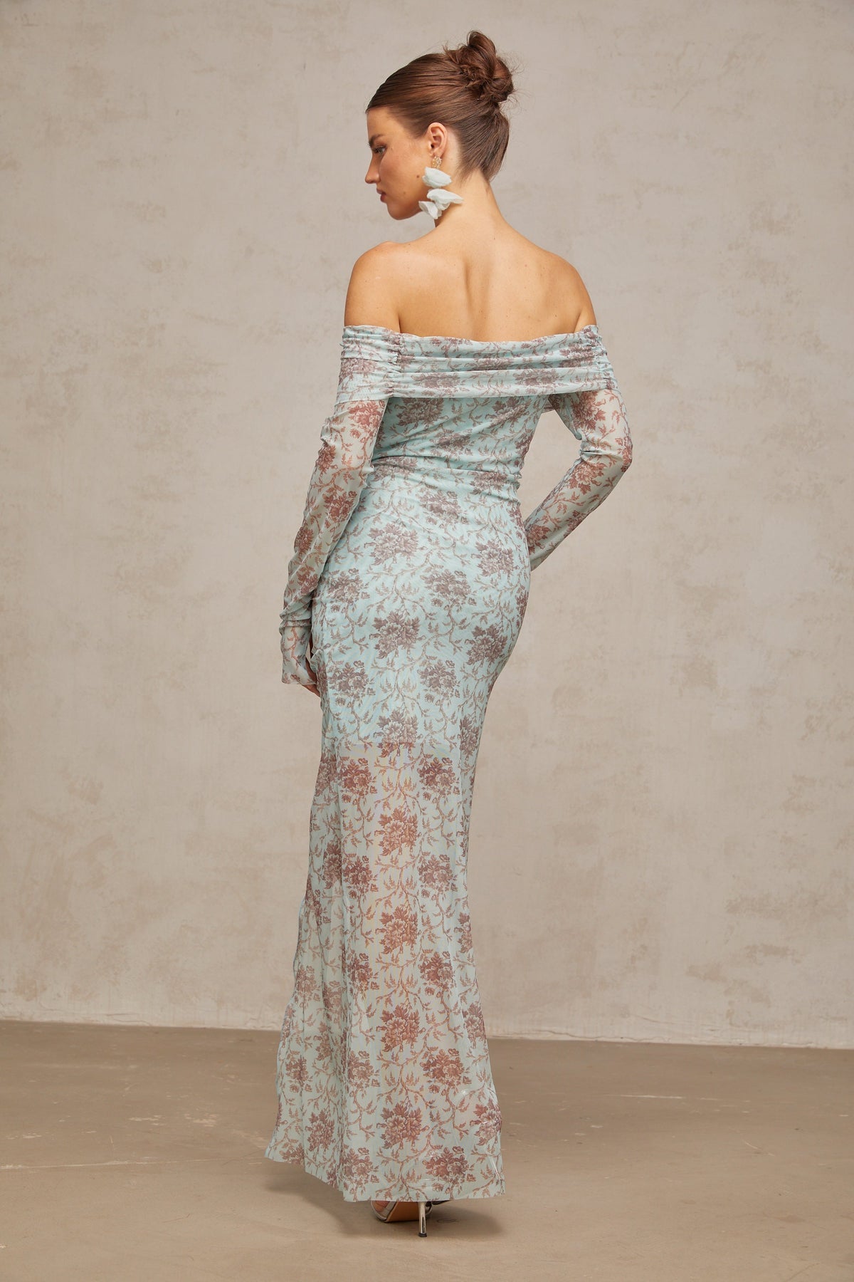 Honorine blue floral-print ruched maxi dress