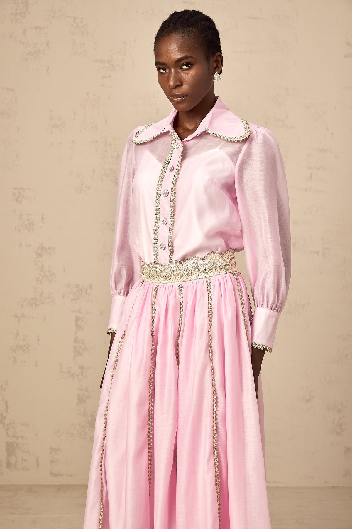 Frida pink lace-trim shirt & skirt matching set (Final Sale-US Only)