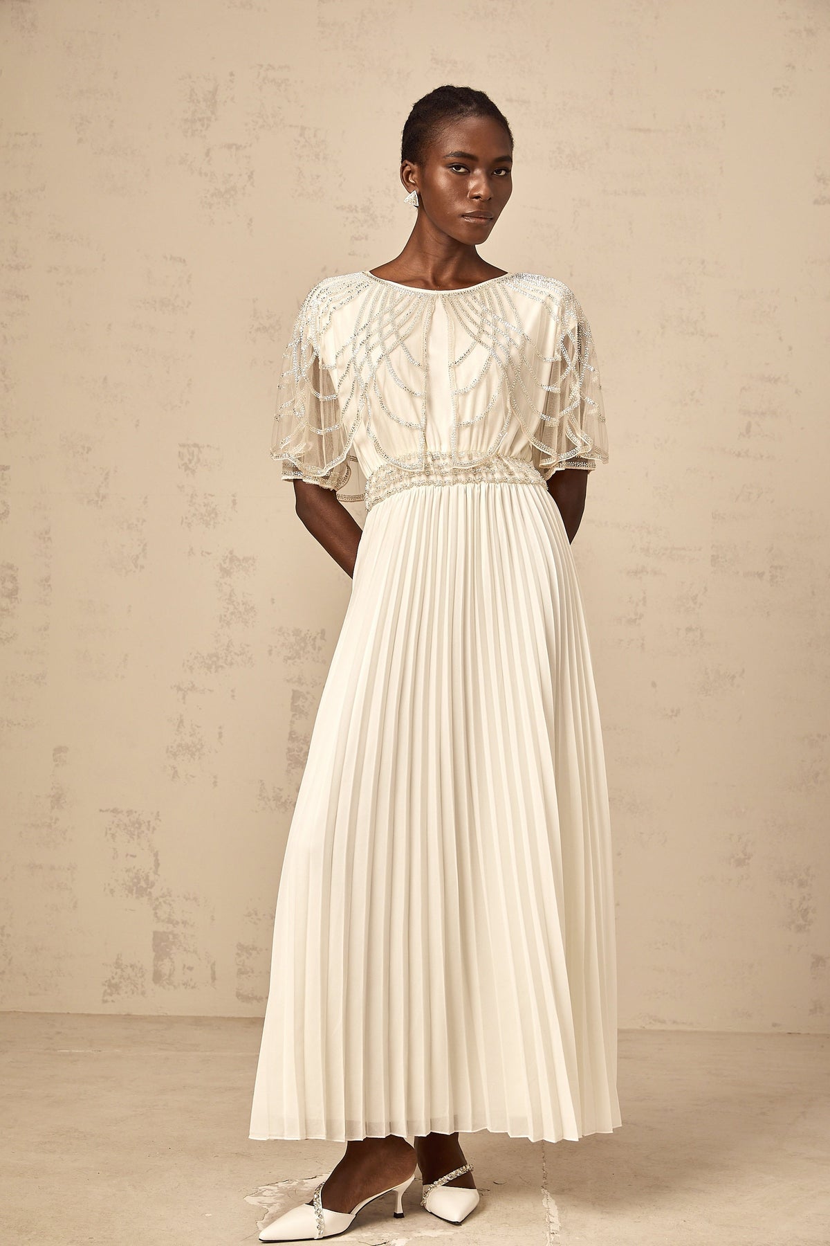 Xénia white crystal-embellished pleated maxi dress (Final Sale-US Only)