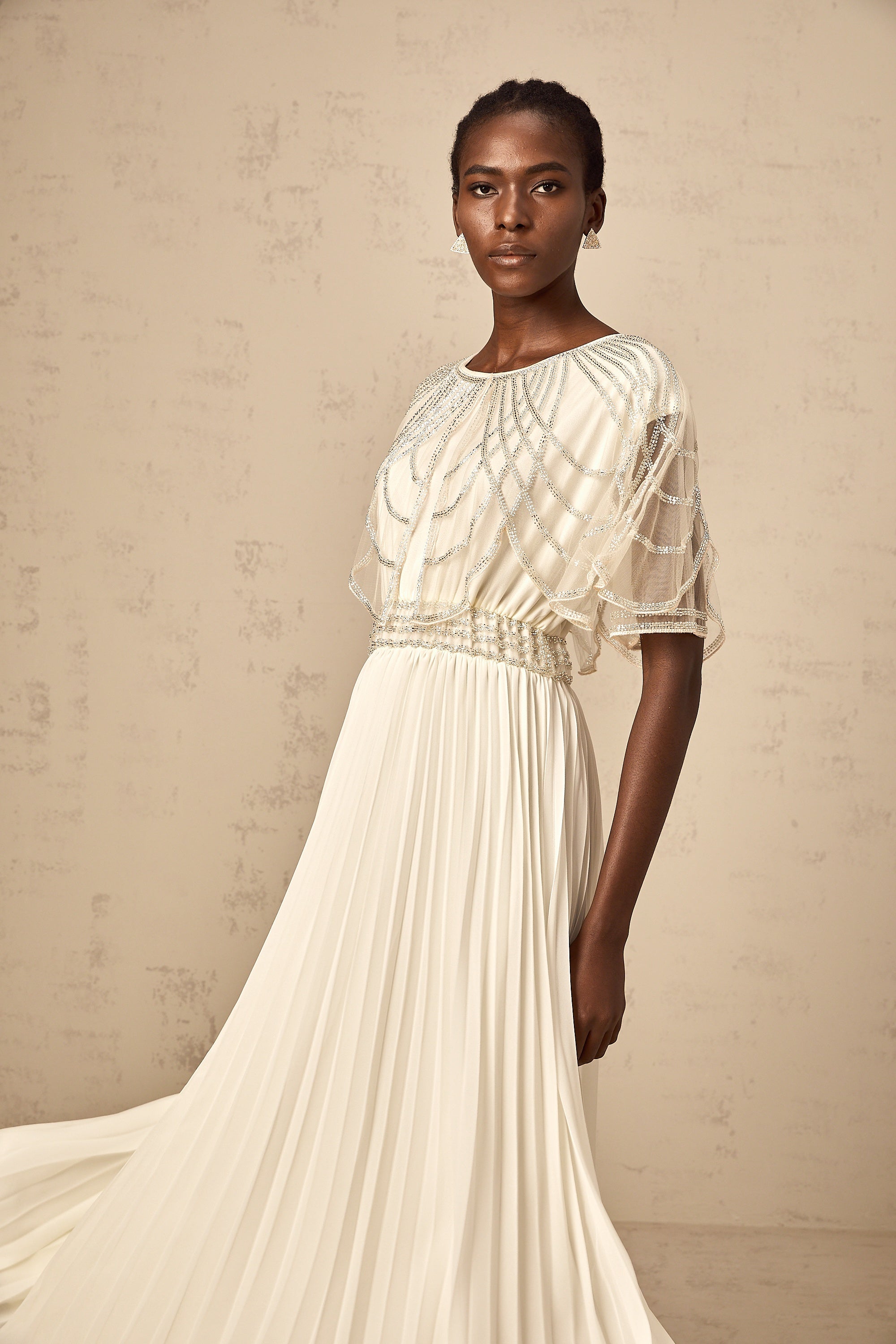 Xénia white crystal-embellished pleated maxi dress