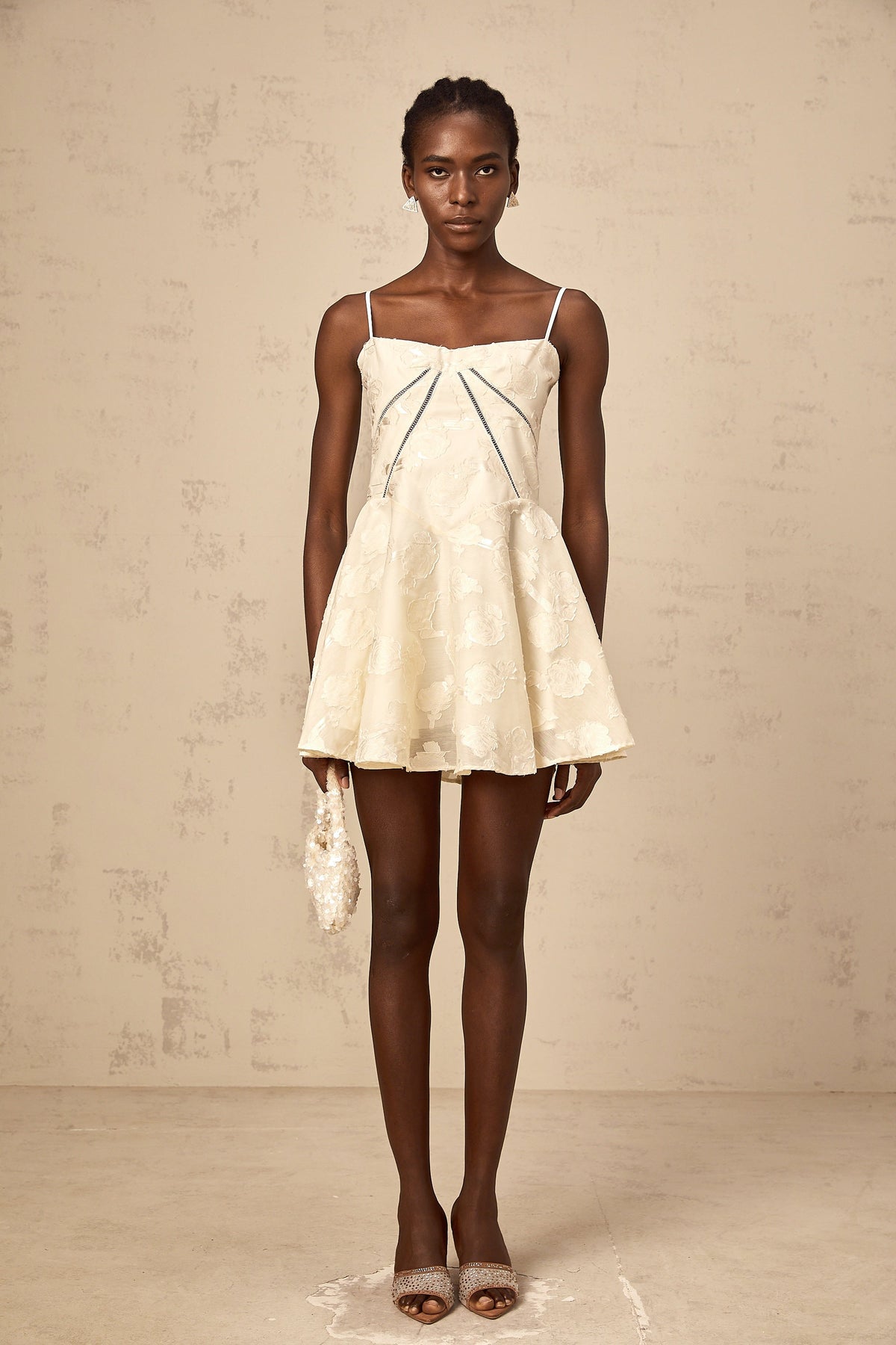 Adabella white floral-jacquard mini dress