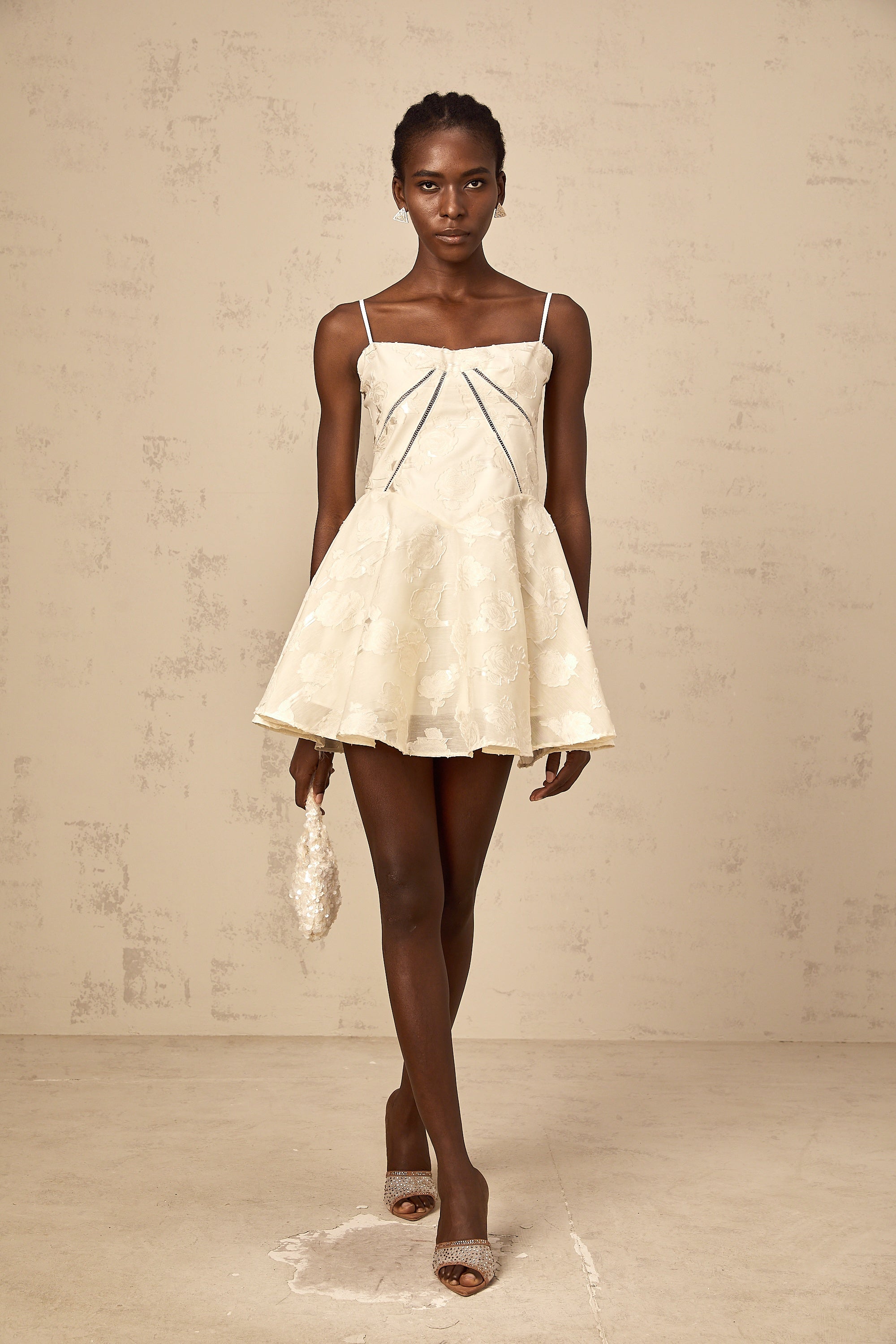 Adabella white floral-jacquard mini dress