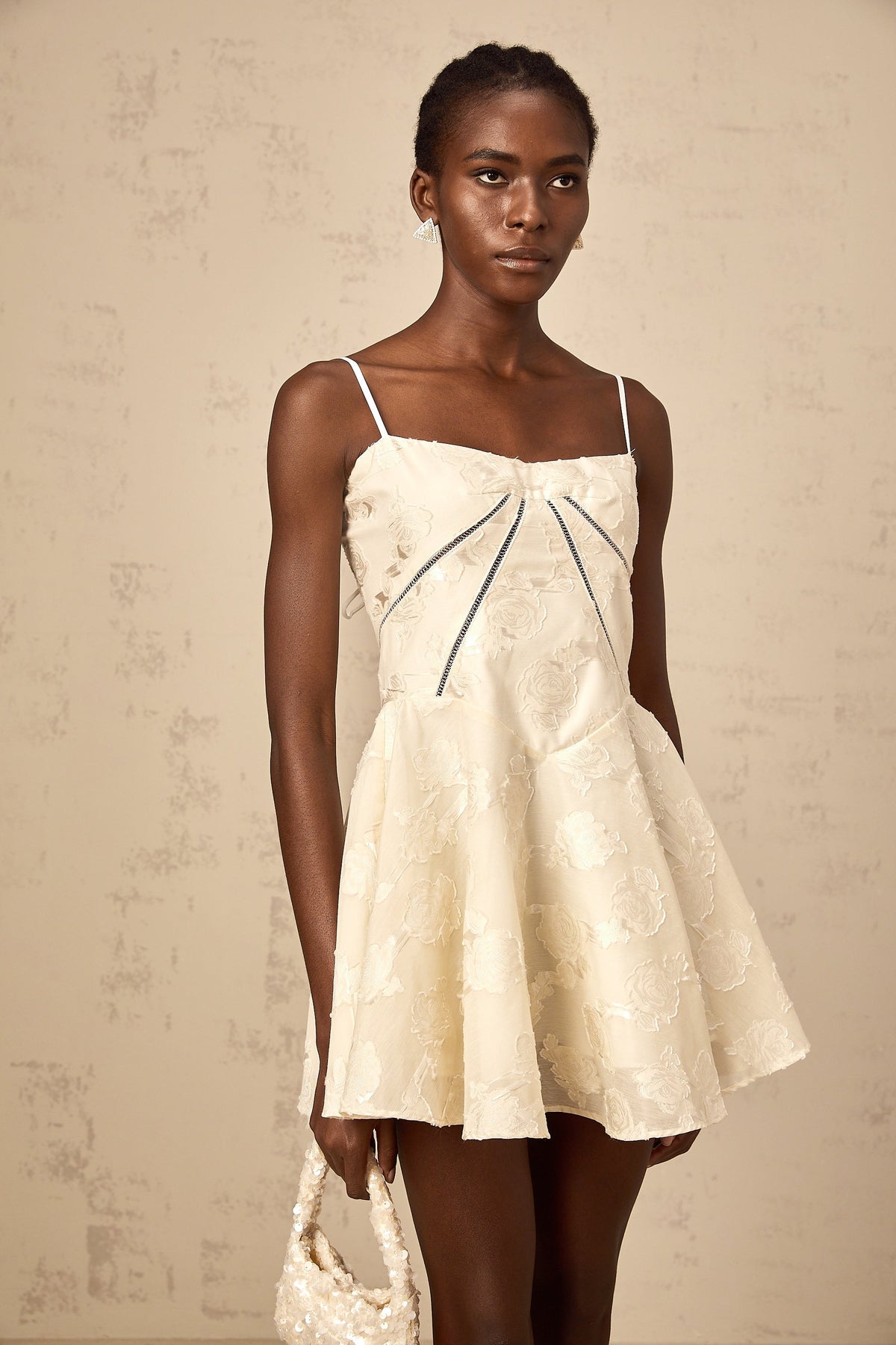 Adabella white floral-jacquard mini dress