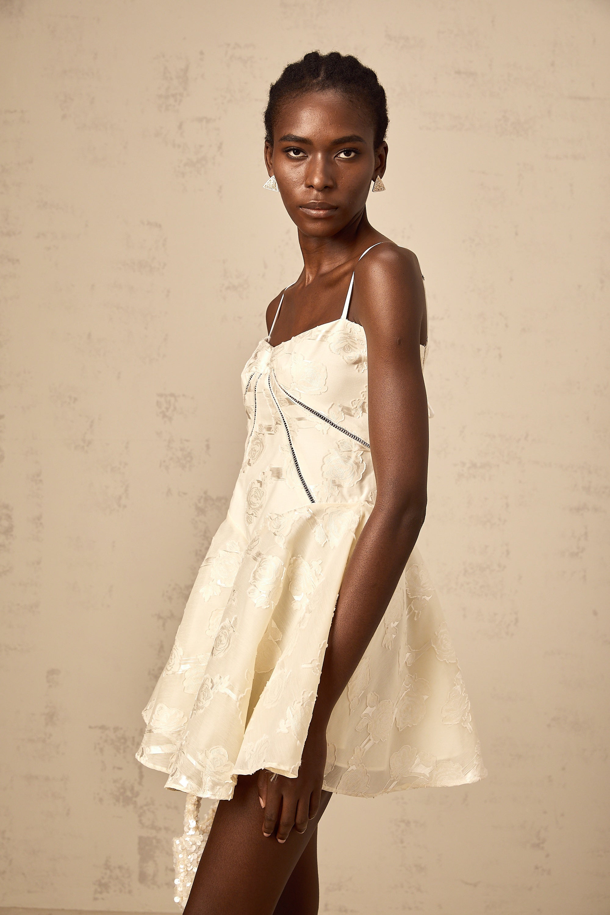 Adabella white floral-jacquard mini dress