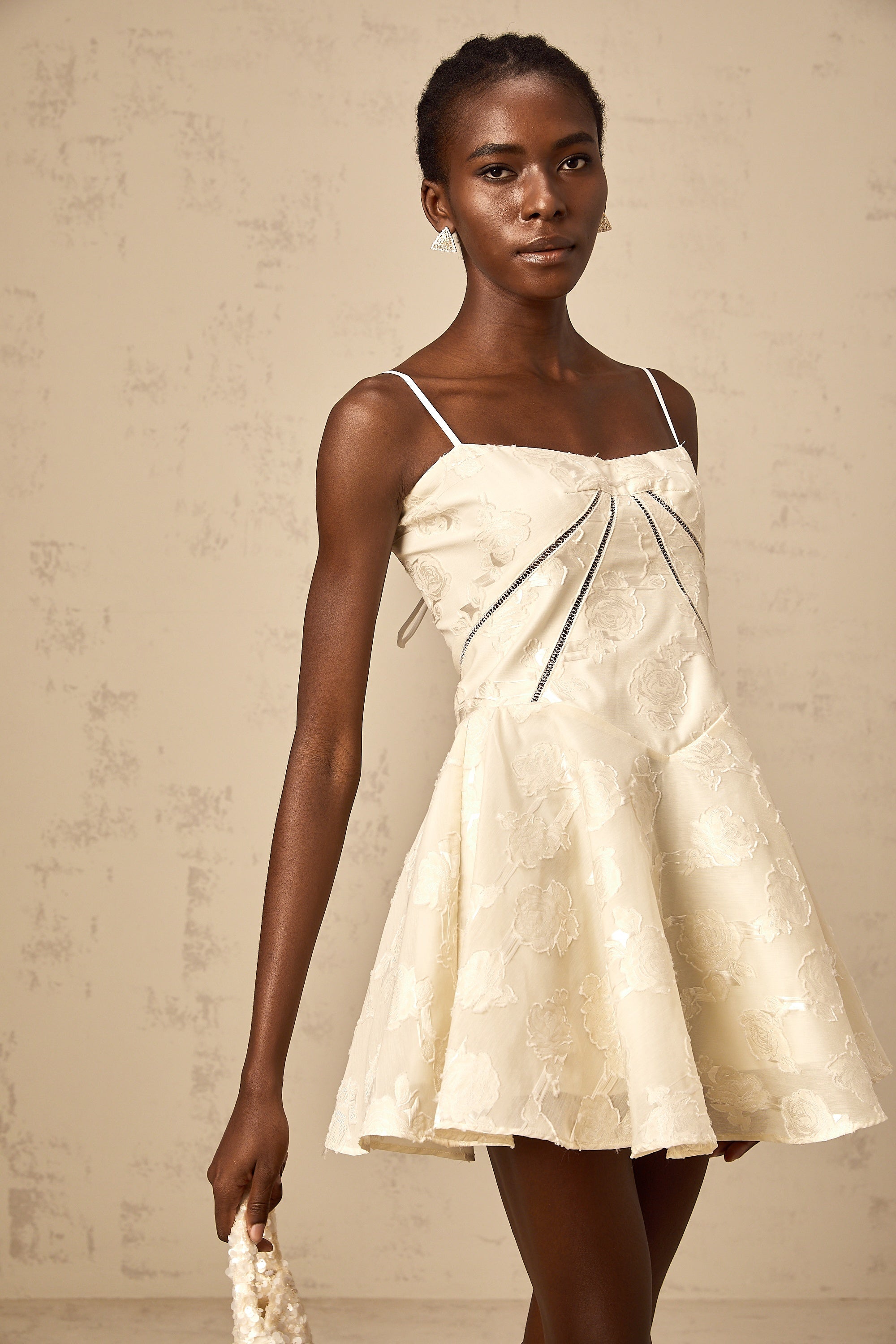 Adabella white floral-jacquard mini dress