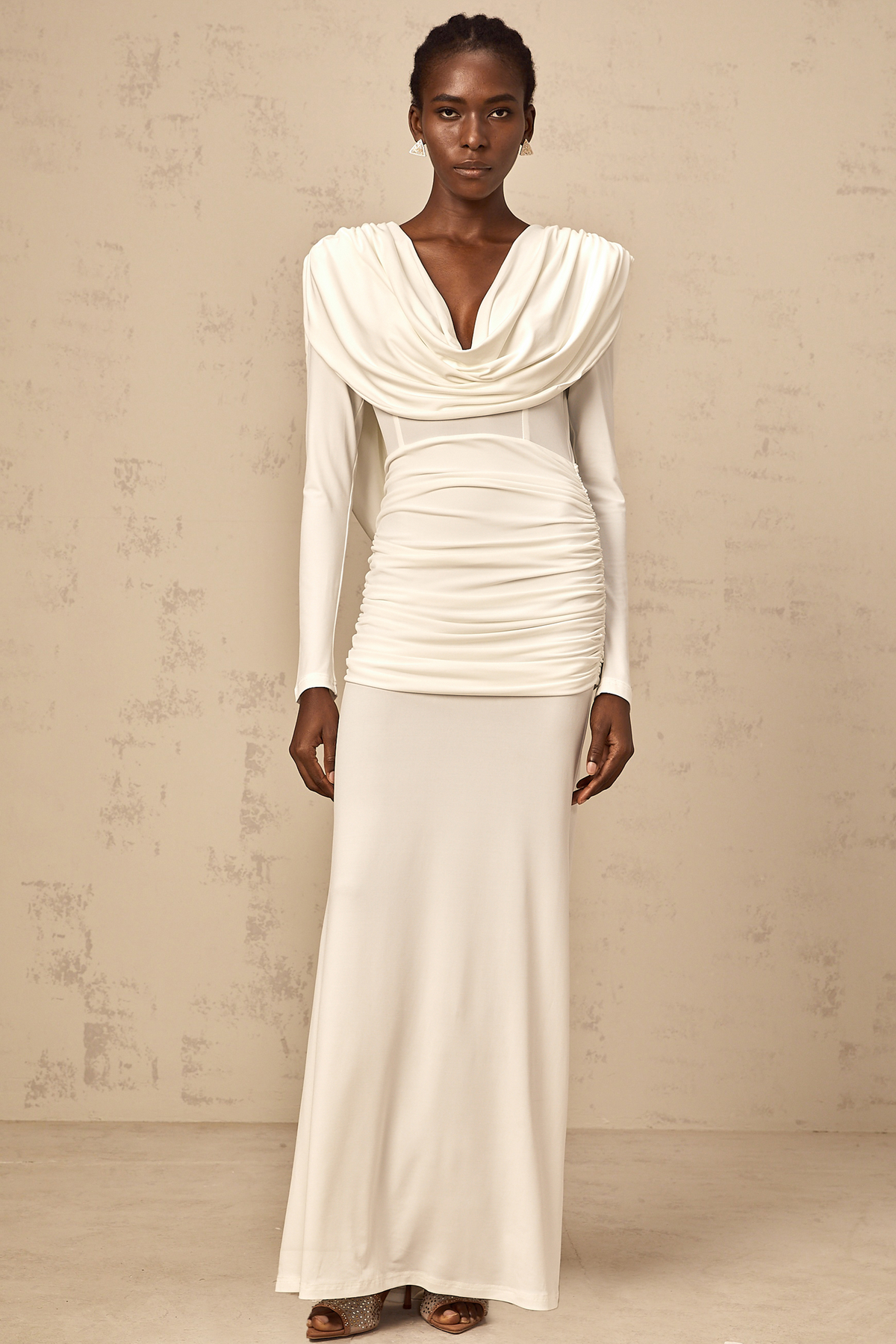 Wanda white ruched fitted maxi dress (Final Sale)