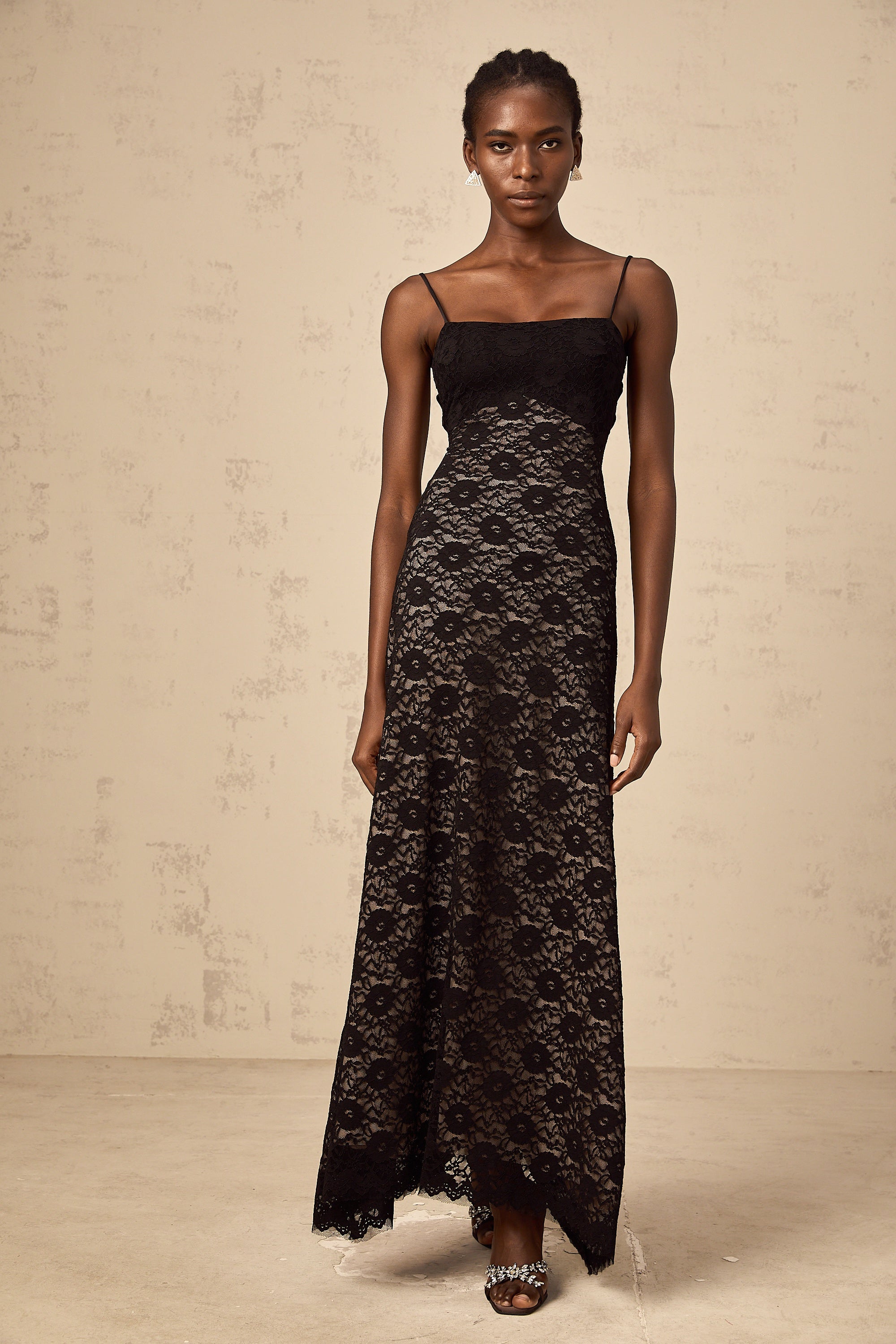 Zélie black open-back floral-lace maxi dress