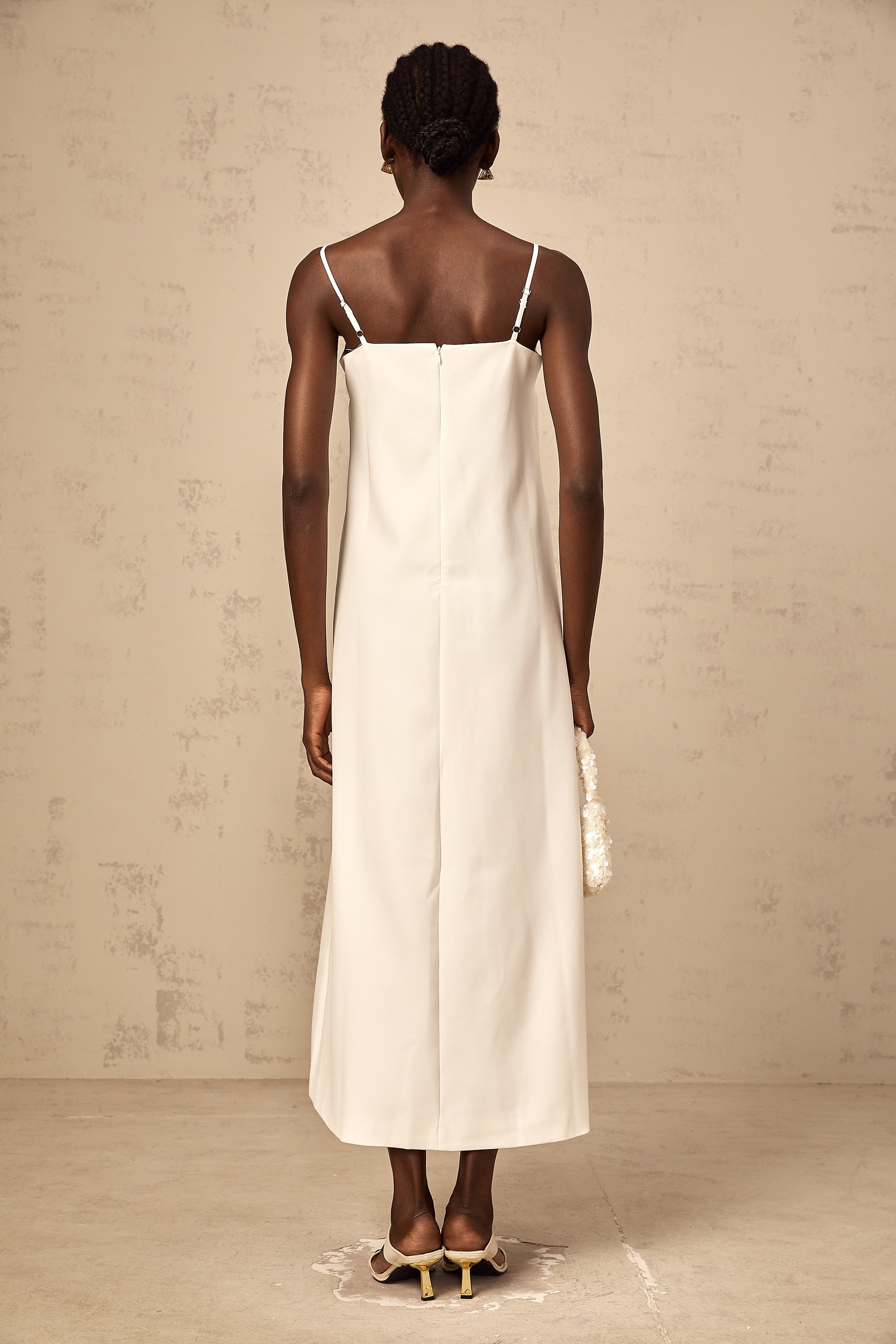 Véronique white 3d-petal sleeveless midi dress (Final Sale-US Only)