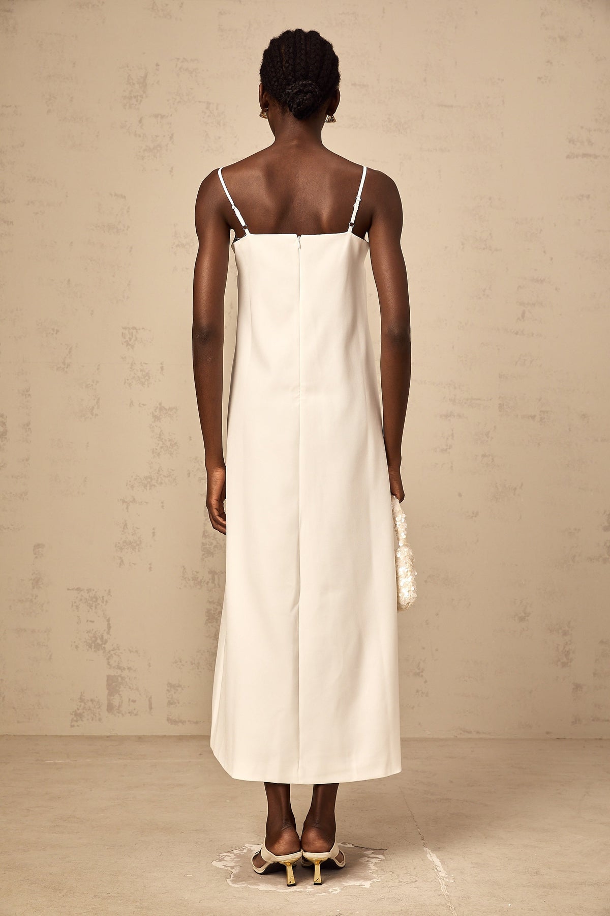 Véronique white 3d-petal sleeveless midi dress (Final Sale-US Only)