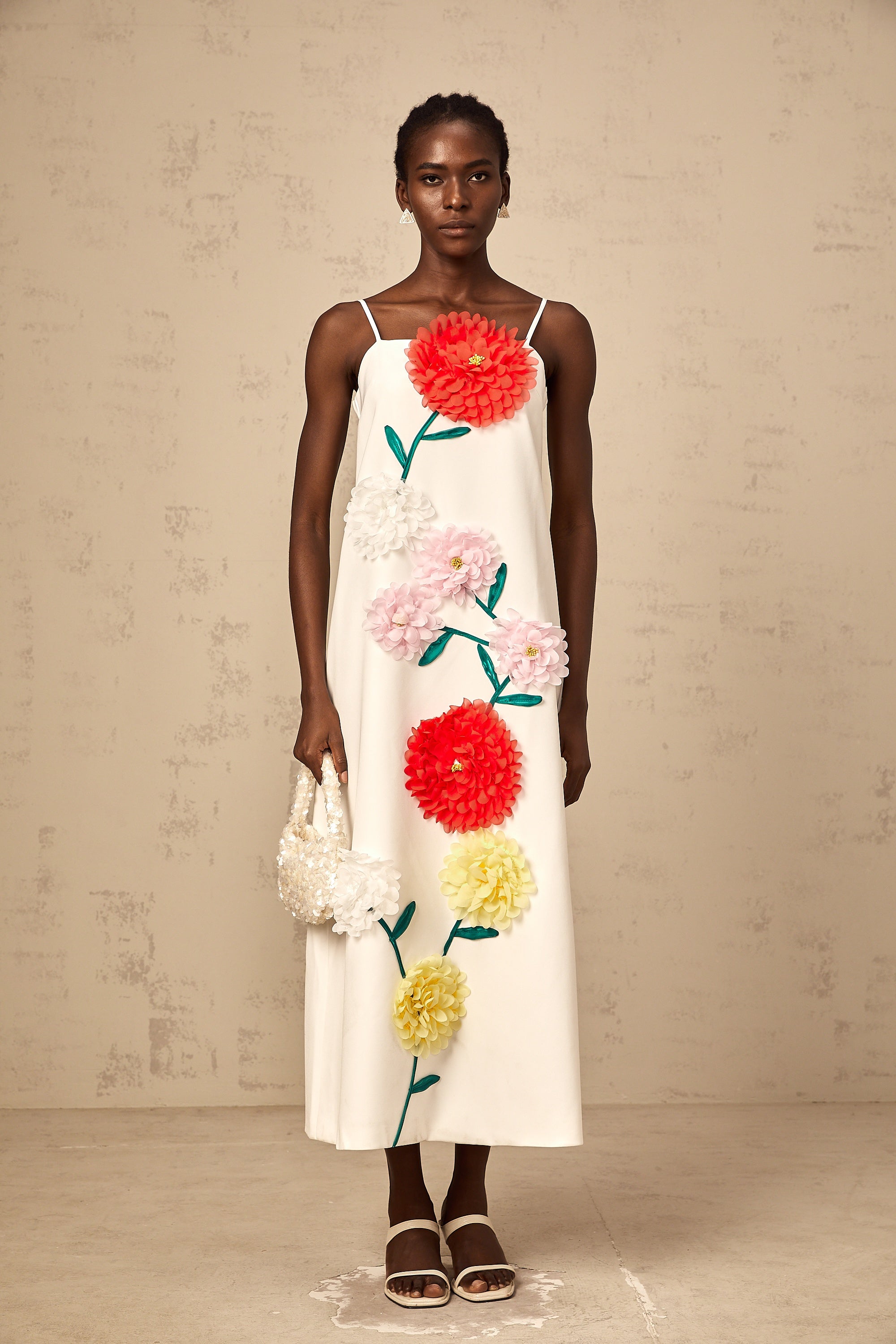 Véronique white 3d-petal sleeveless midi dress (Final Sale-US Only)