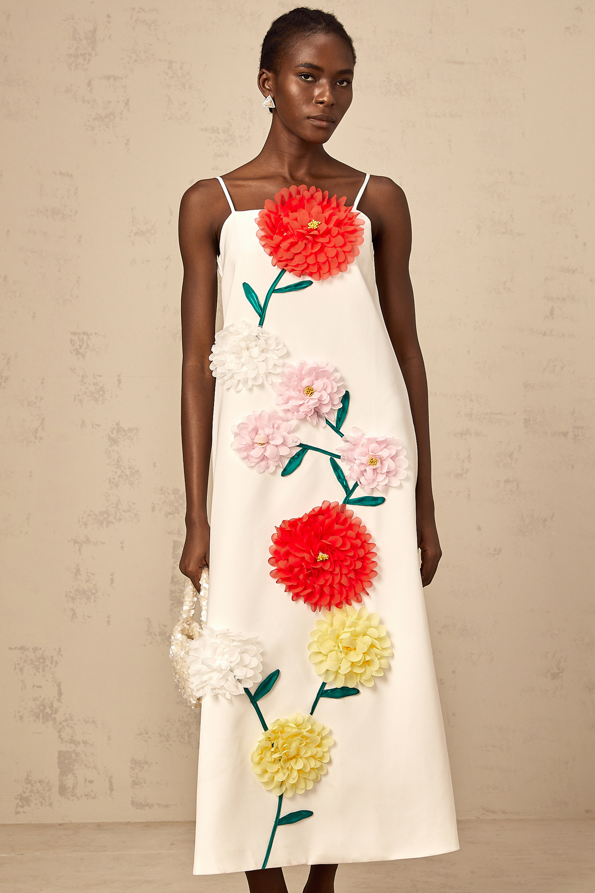 Véronique white 3d-petal sleeveless midi dress (Final Sale-US Only)