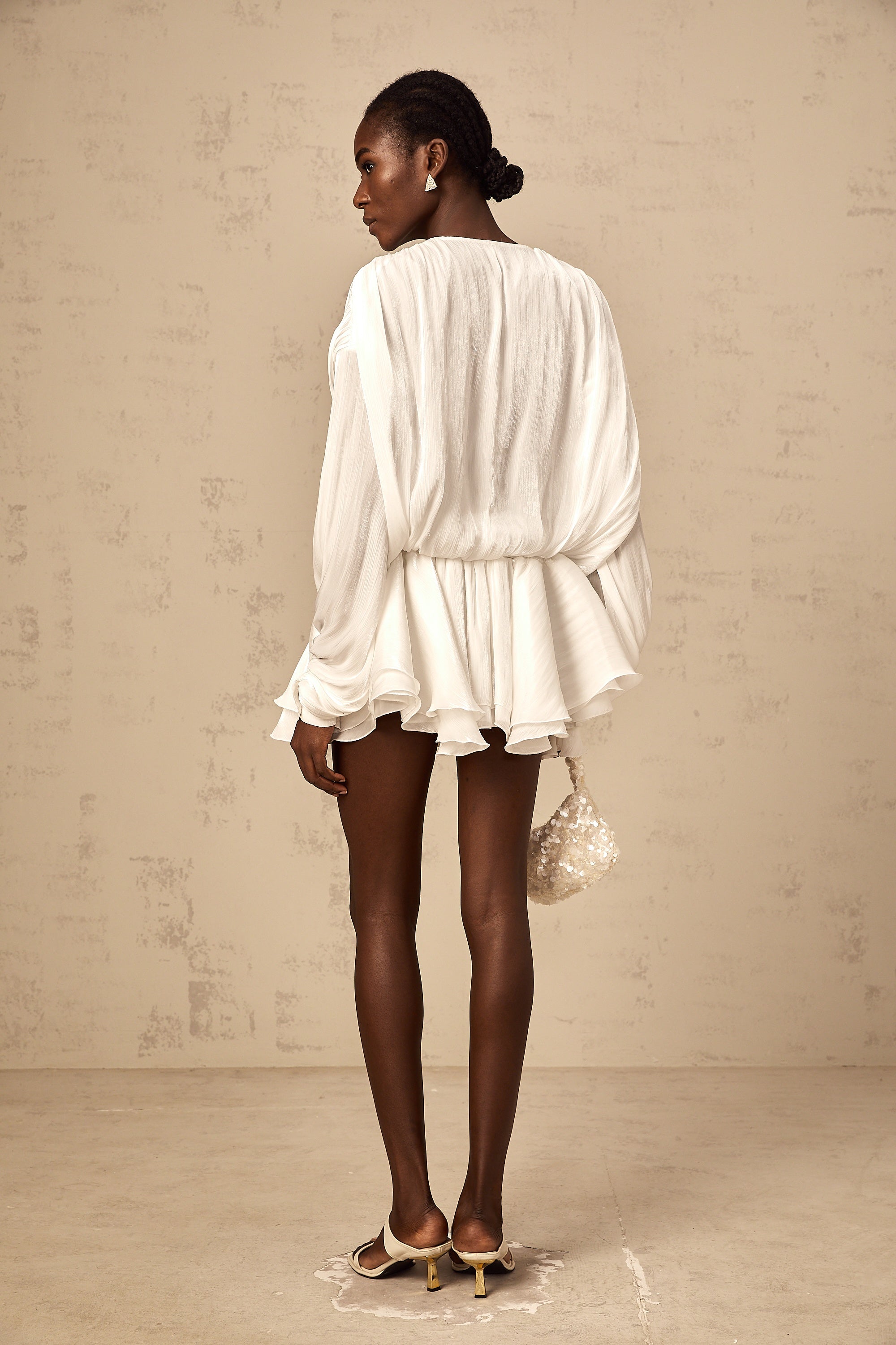 Mahault white pleated glitter-effect mini dress (Final Sale-US Only)