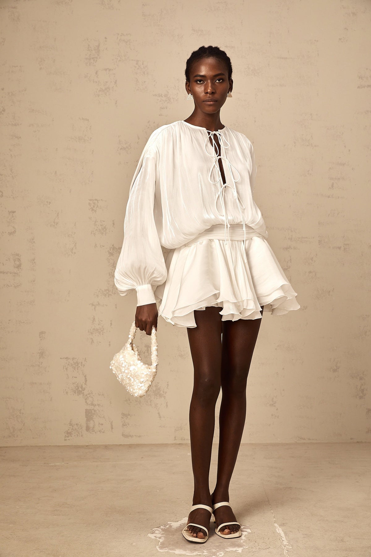 Mahault white pleated glitter-effect mini dress (Final Sale-US Only)