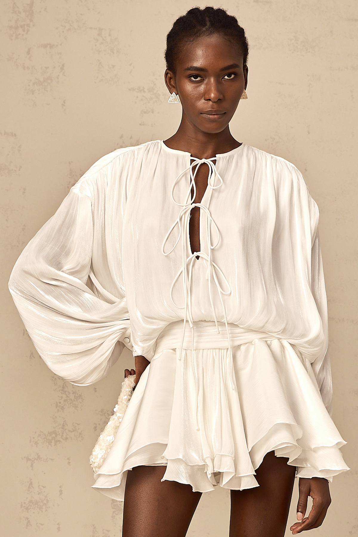 Mahault white pleated glitter-effect mini dress (Final Sale-US Only)
