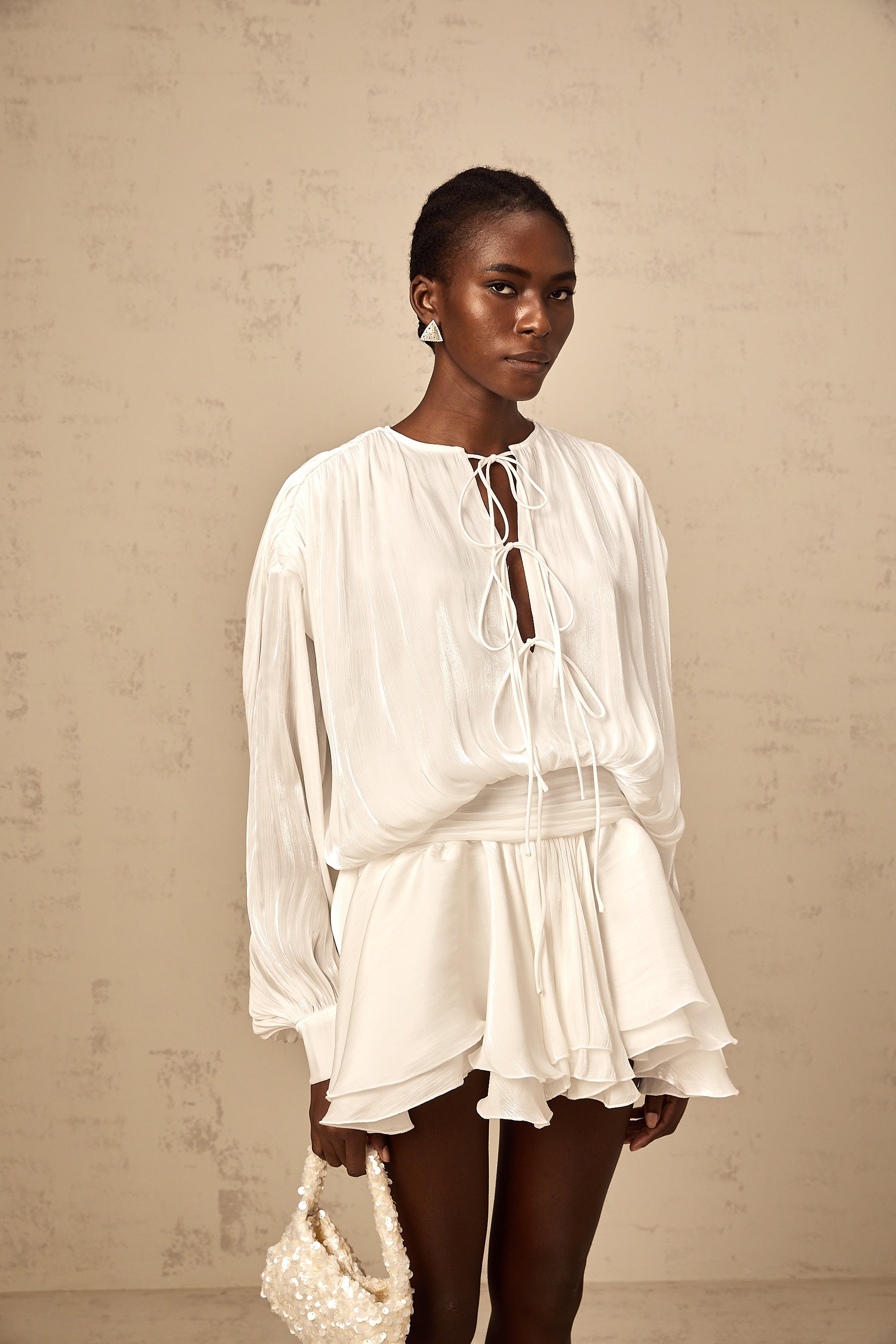 Mahault white pleated glitter-effect mini dress (Final Sale-US Only)