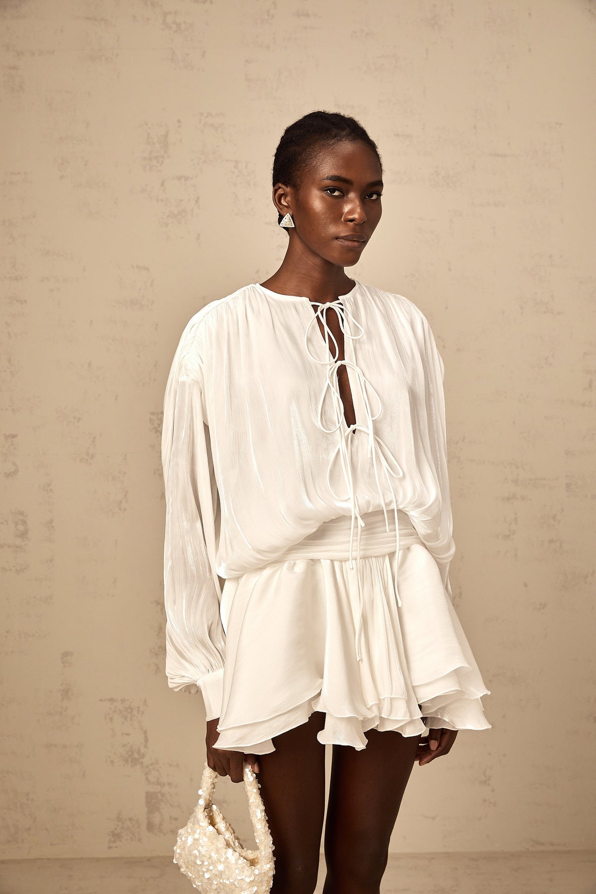 Mahault white pleated glitter-effect mini dress (Final Sale-US Only)