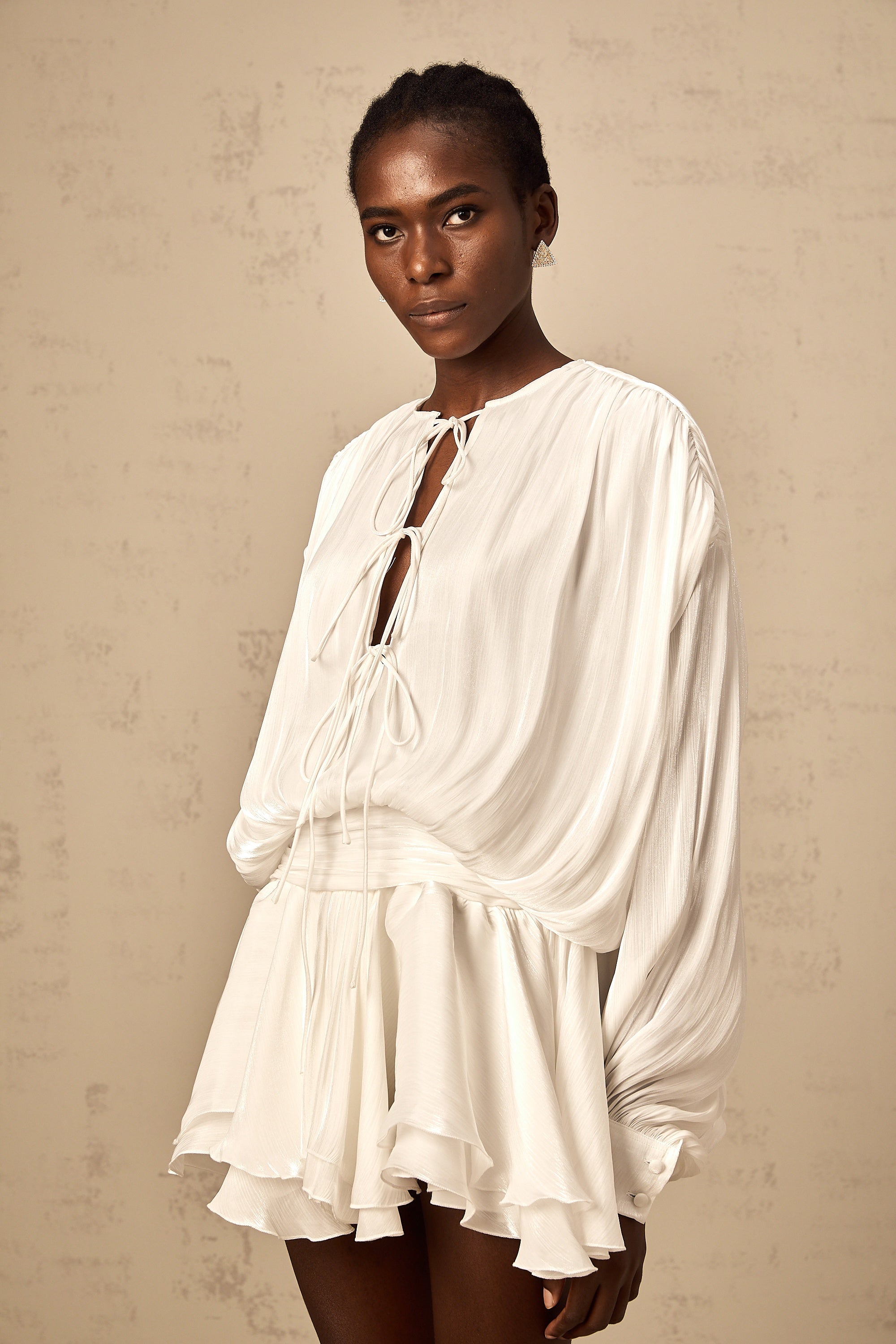 Mahault white pleated glitter-effect mini dress (Final Sale-US Only)