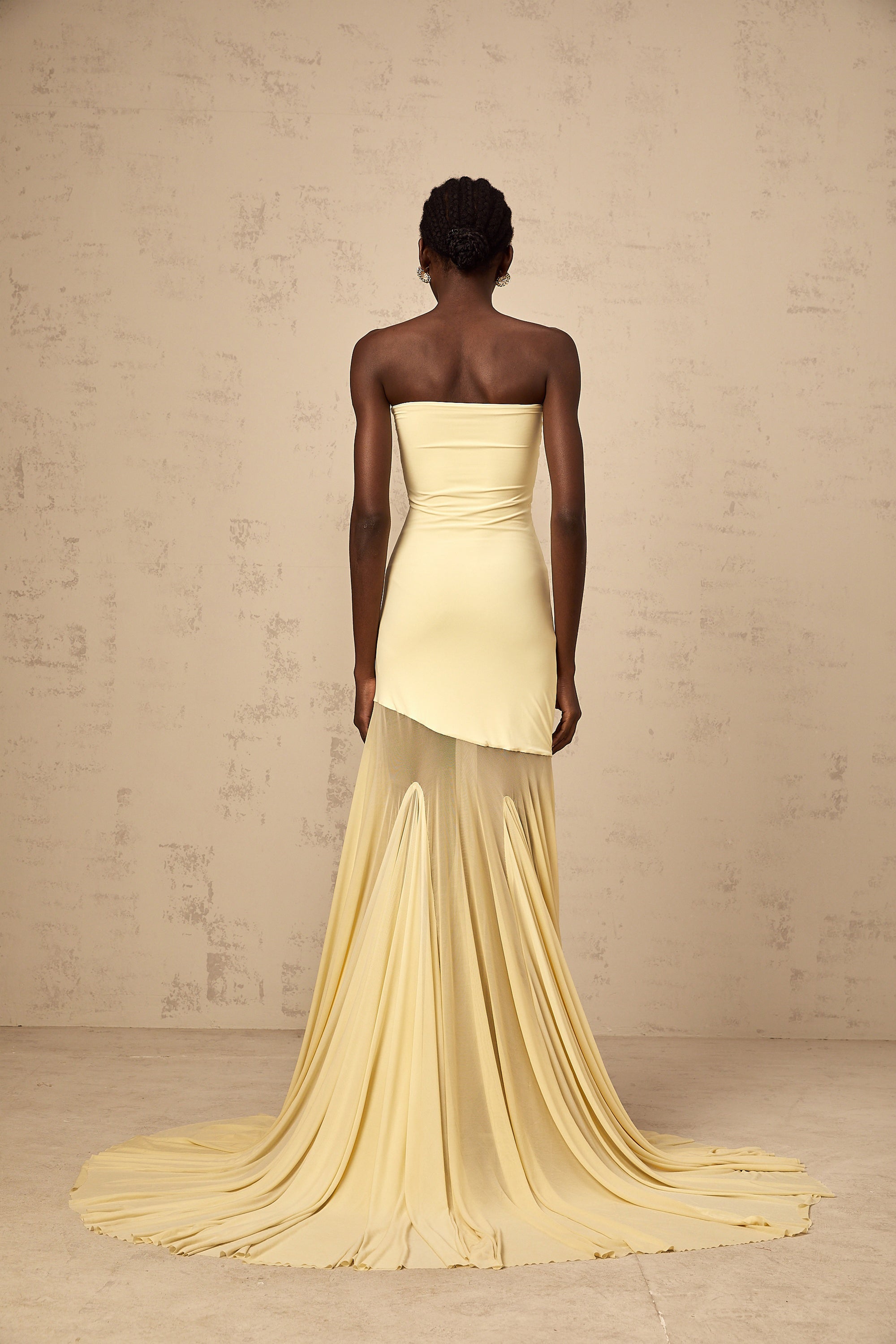 Josiane yellow off-shoulder sheer tulle maxi dress (Final Sale-US Only)