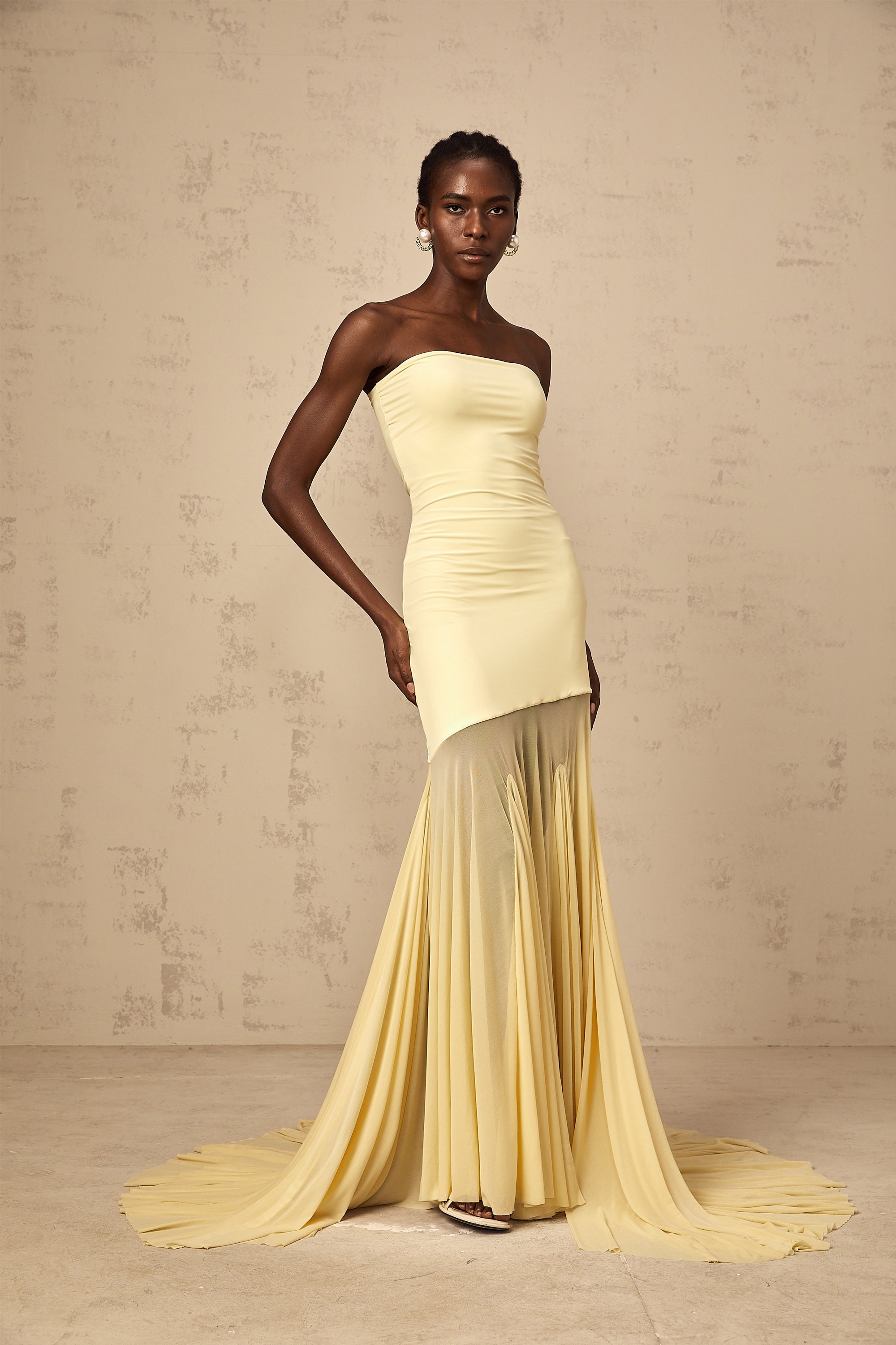 Josiane yellow off-shoulder sheer tulle maxi dress (Final Sale-US Only)