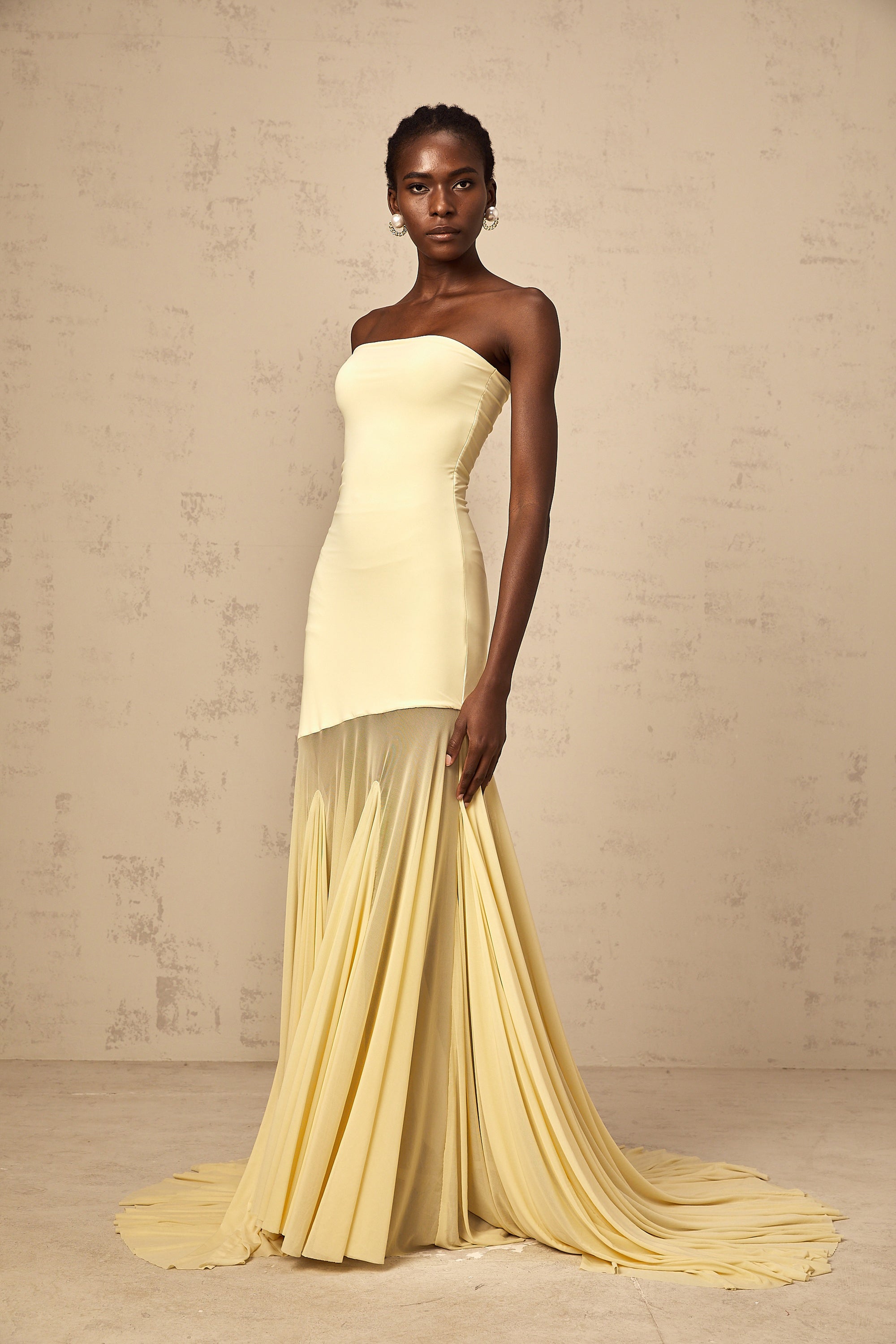 Josiane yellow off-shoulder sheer tulle maxi dress (Final Sale-US Only)