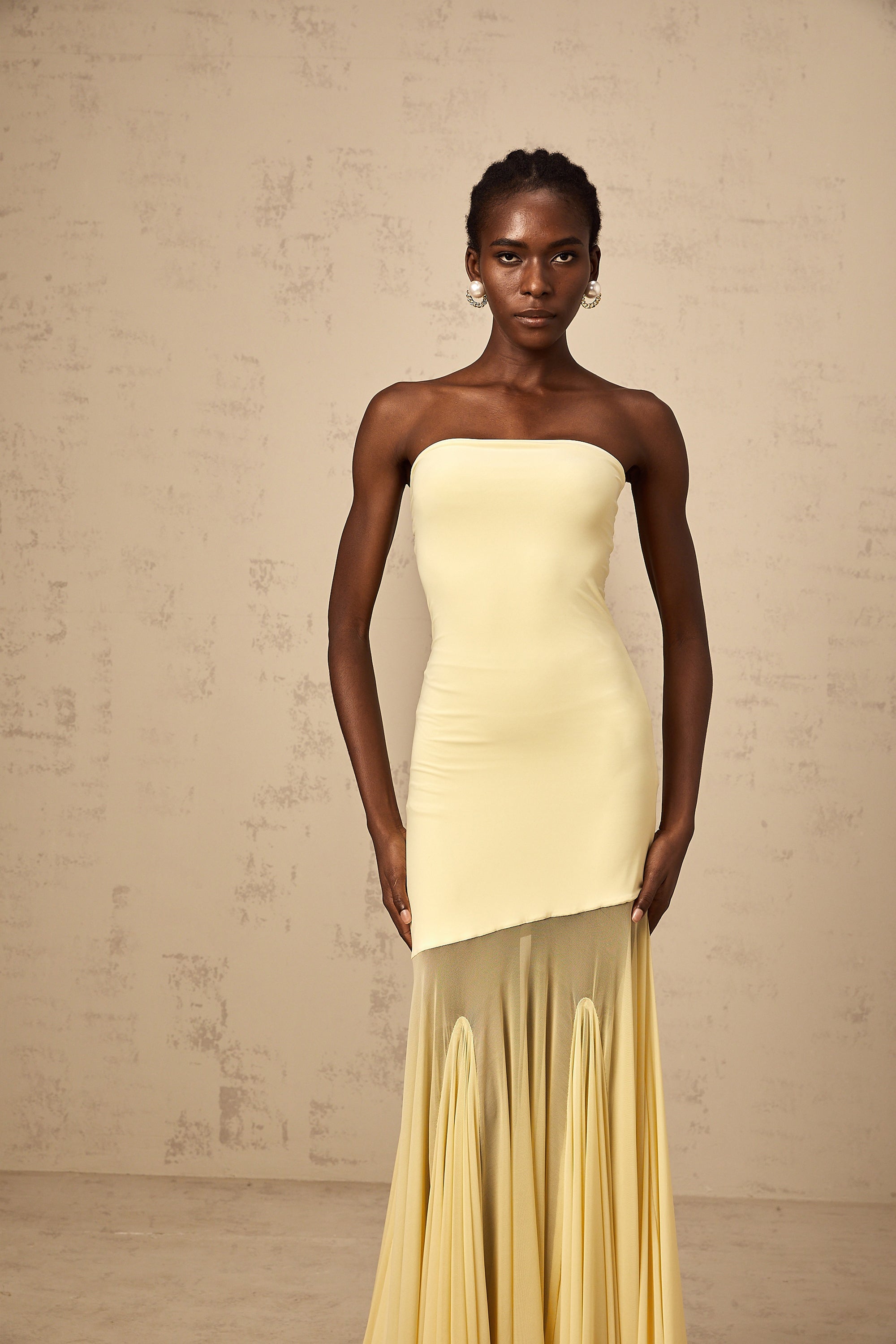 Josiane yellow off-shoulder sheer tulle maxi dress (Final Sale-US Only)