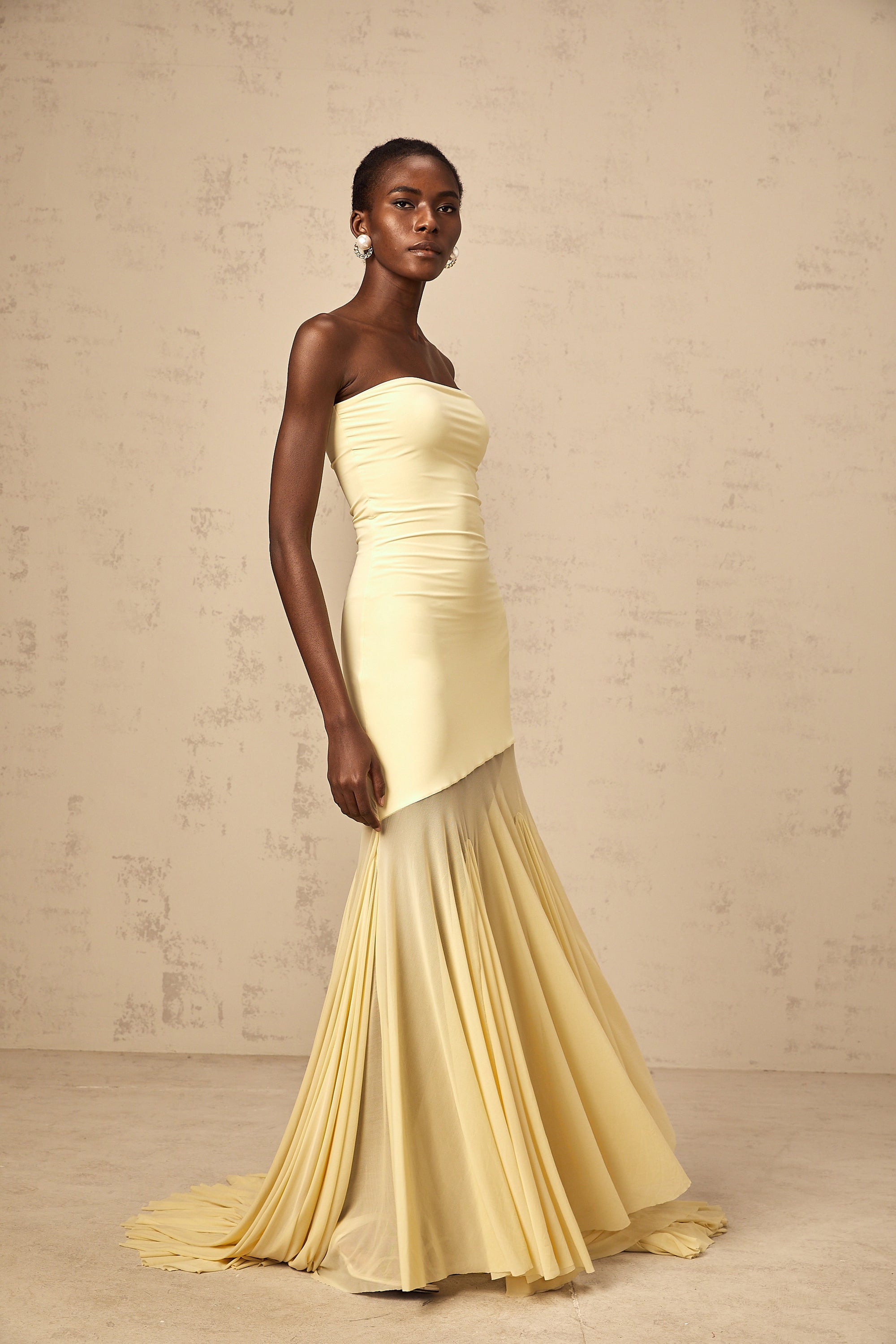 Josiane yellow off-shoulder sheer tulle maxi dress