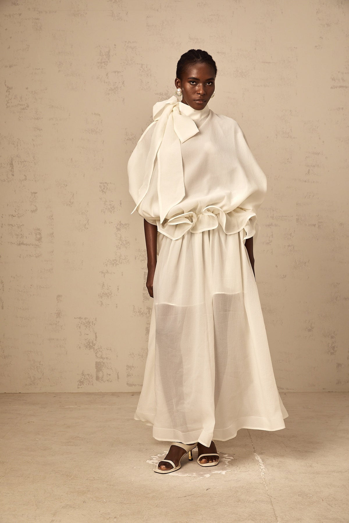 Honorine white tie-neck ruffled maxi dress (Final Sale-US Only)