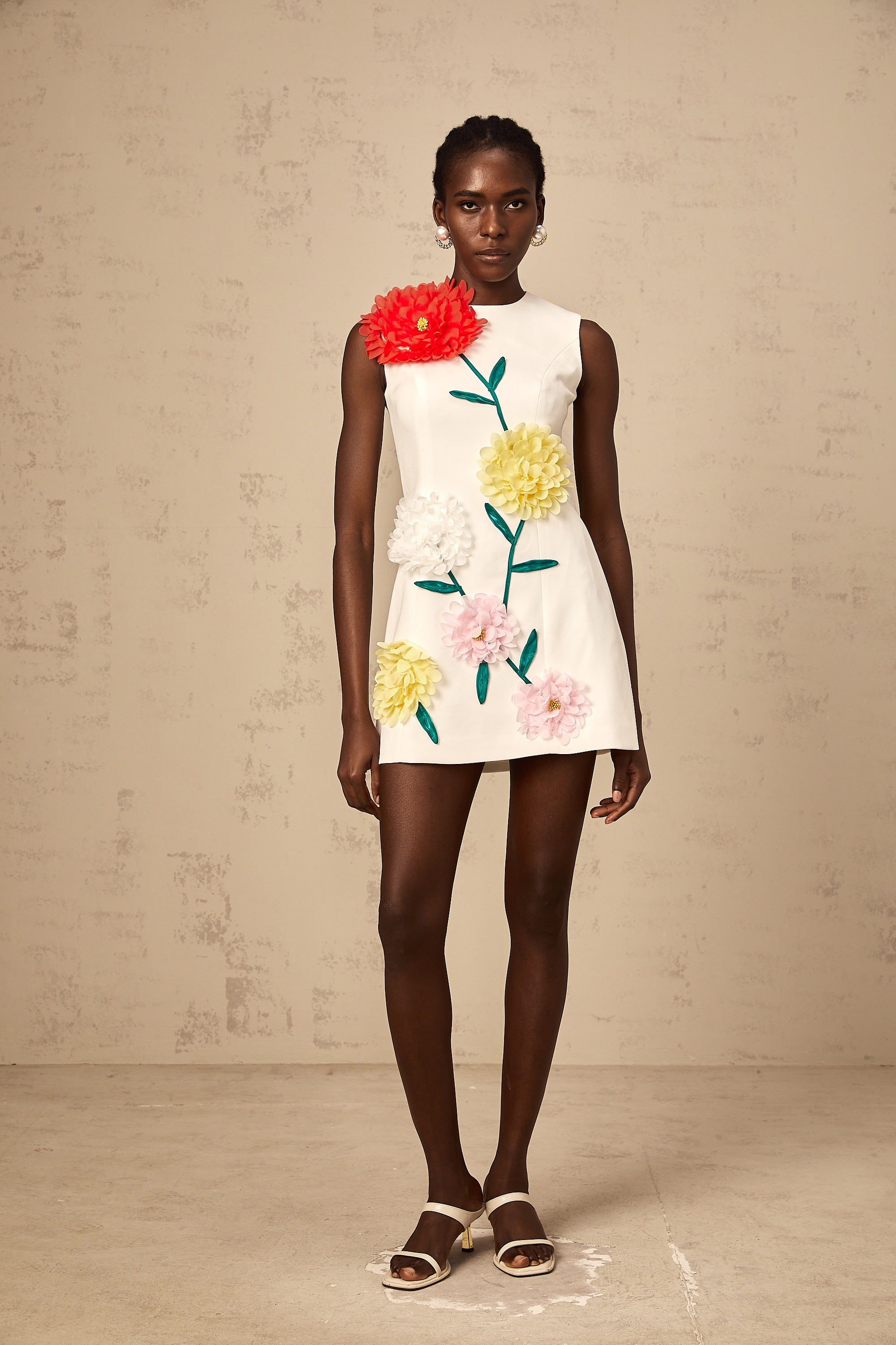 Véronique white 3d-petal sleeveless mini dress (Final Sale-US Only)