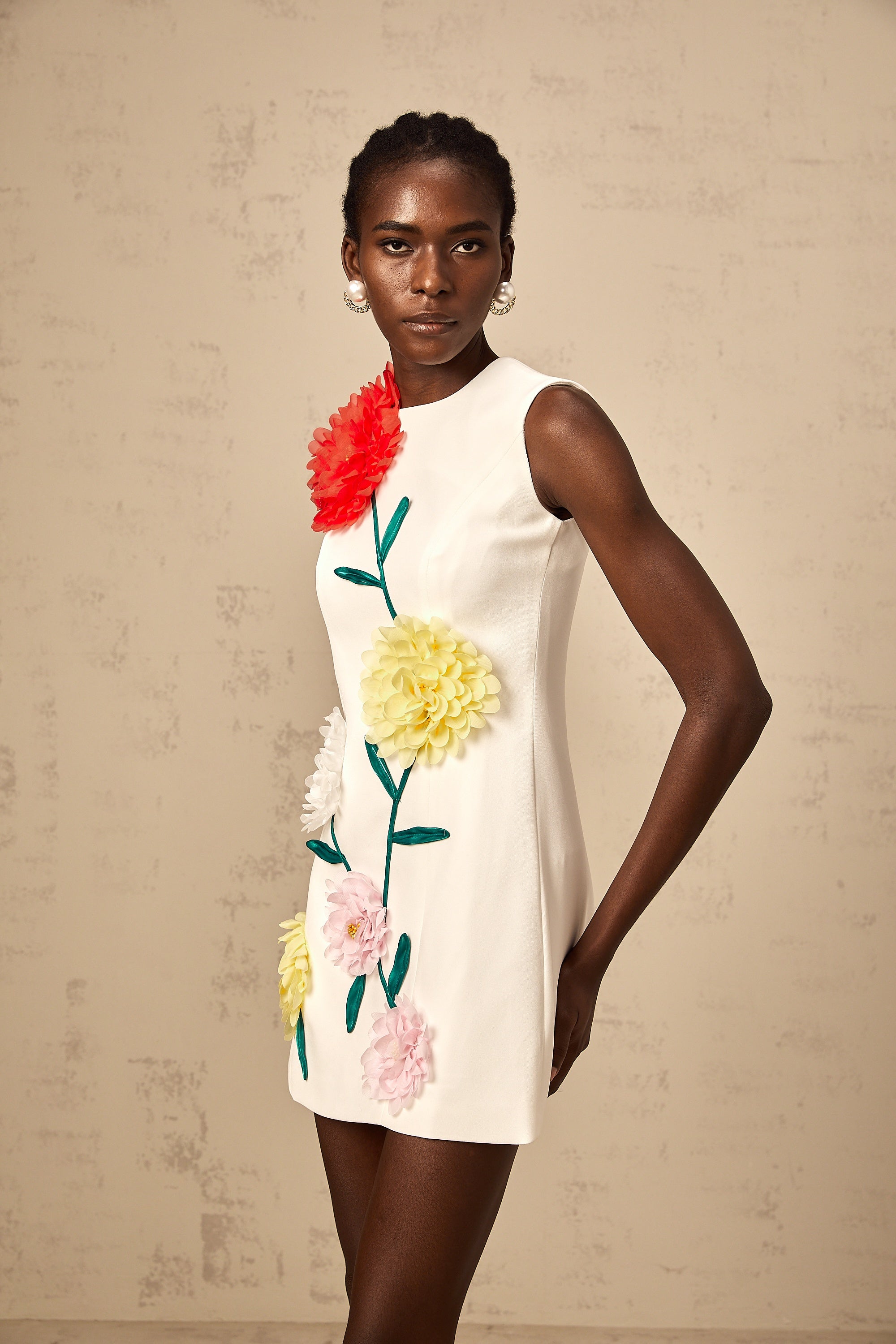 Véronique white 3d-petal sleeveless mini dress (Final Sale-US Only)