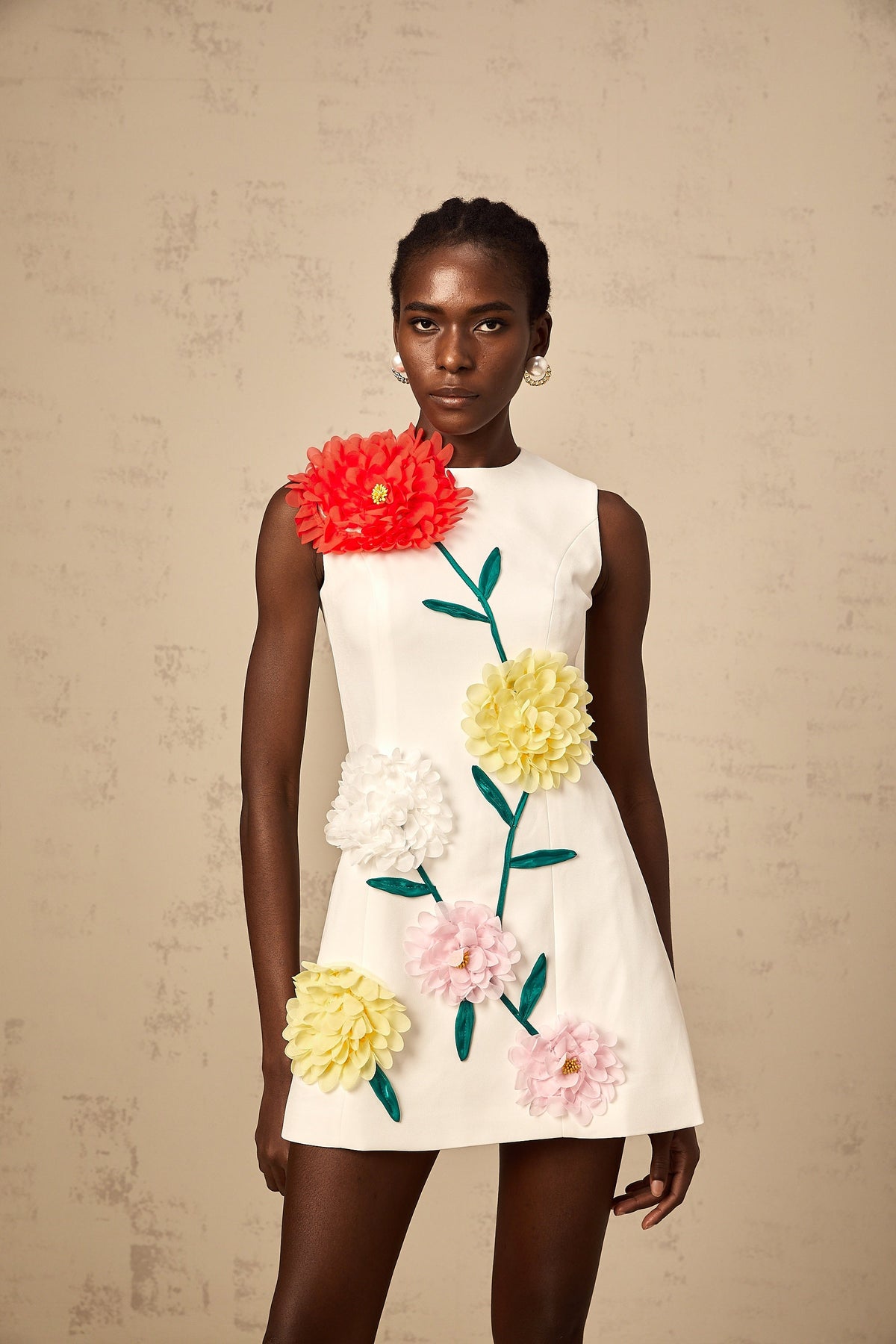 Véronique white 3d-petal sleeveless mini dress (Final Sale-US Only)