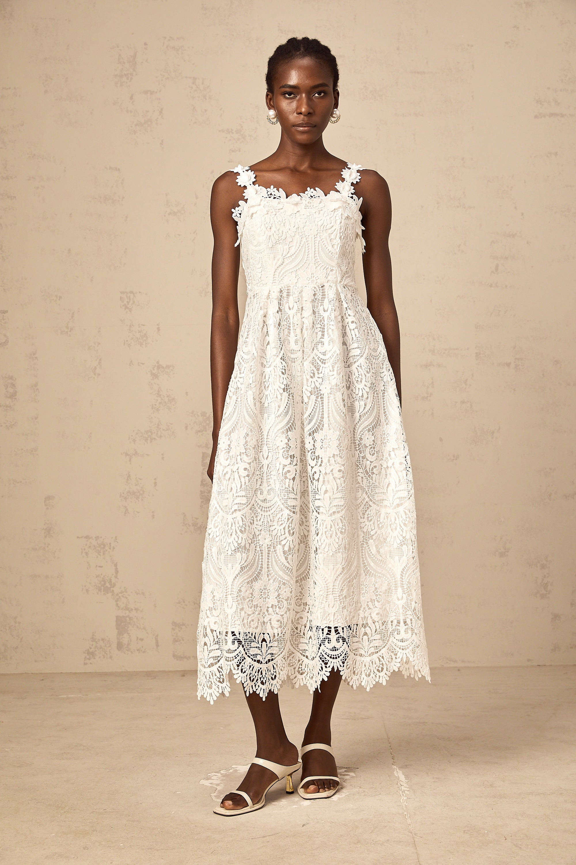 Paol white guipure-lace midi dress