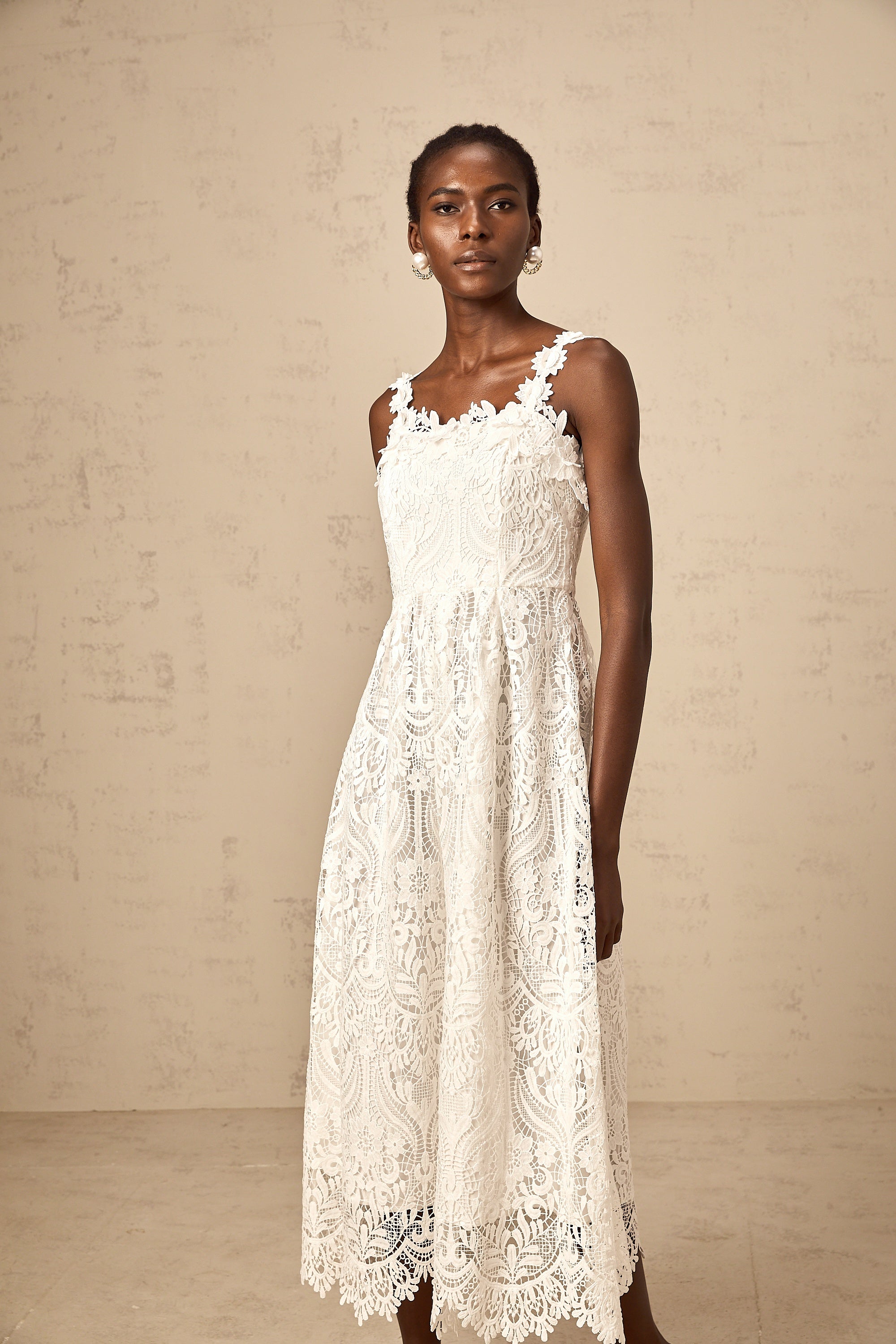 Paol white guipure-lace midi dress