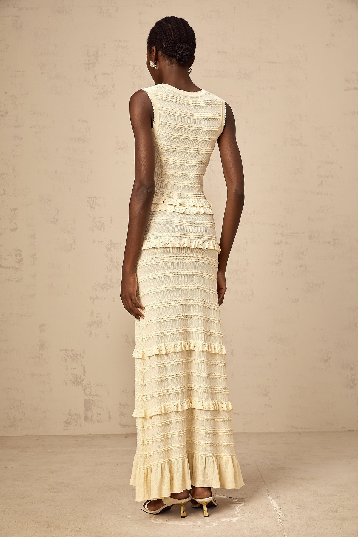 Airelle beige ruffled sleeveless knit maxi dress (Final Sale-US Only)