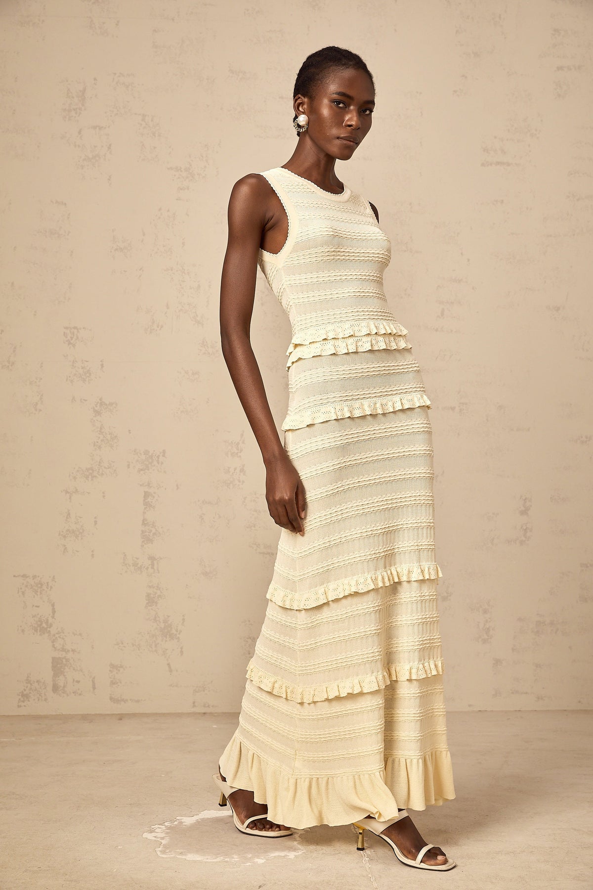 Airelle beige ruffled sleeveless knit maxi dress (Final Sale-US Only)