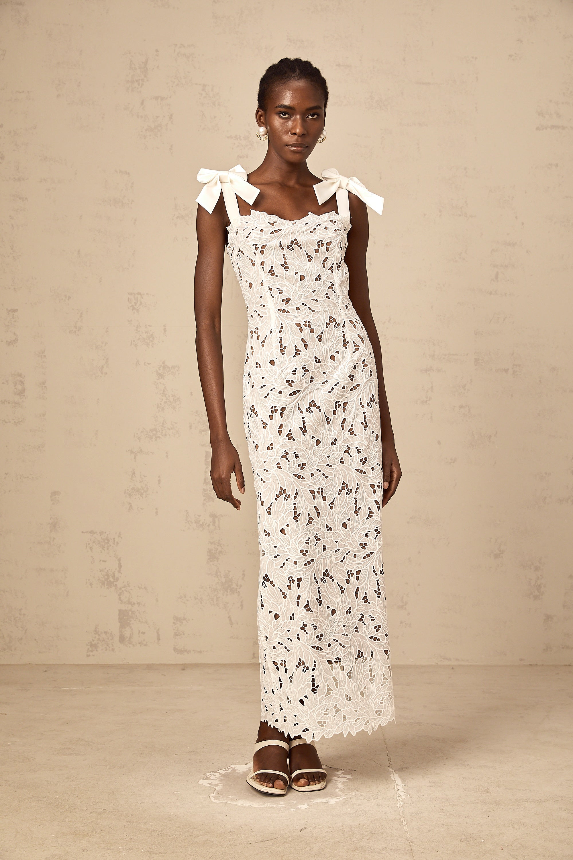 Eloise floral embroidered maxi dress in White