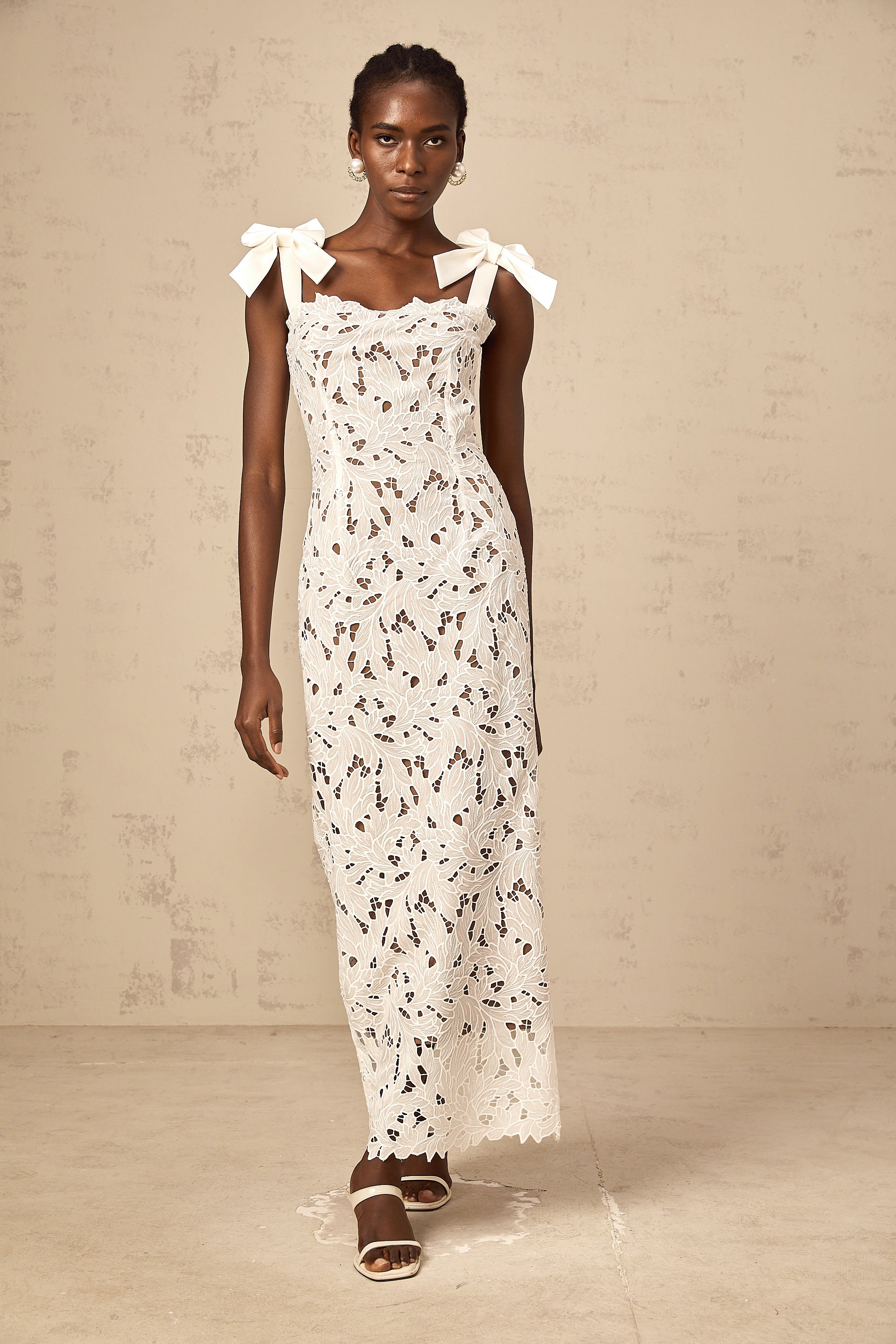 Eloise floral embroidered maxi dress in White