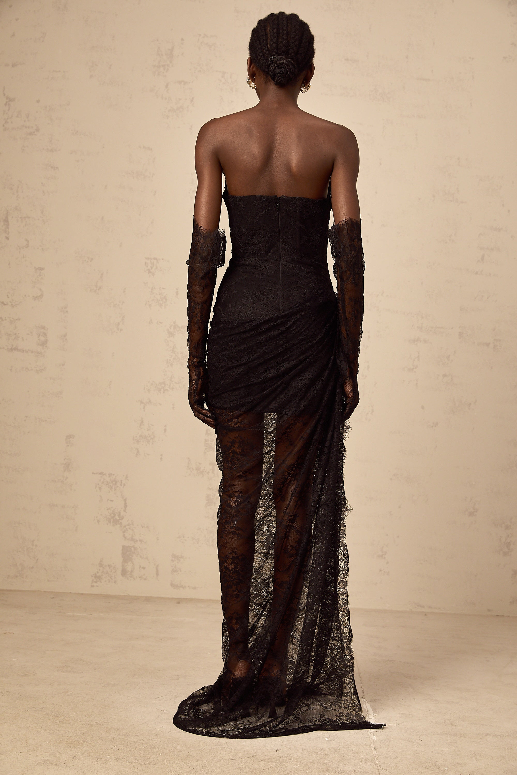 Sylvie black beaded asymmetrical lace maxi dress (Final Sale)